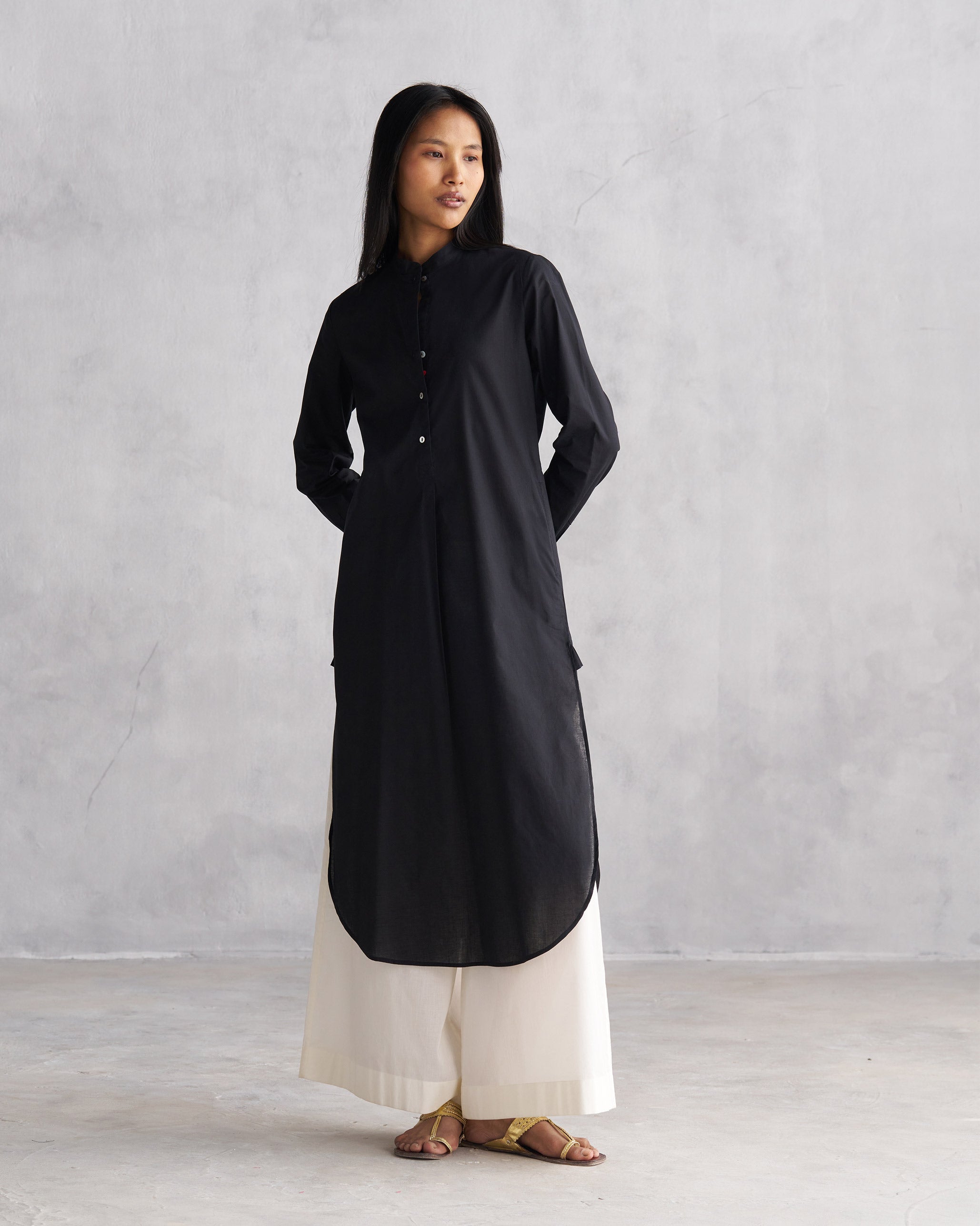 Basic Long Length Kurta - Black