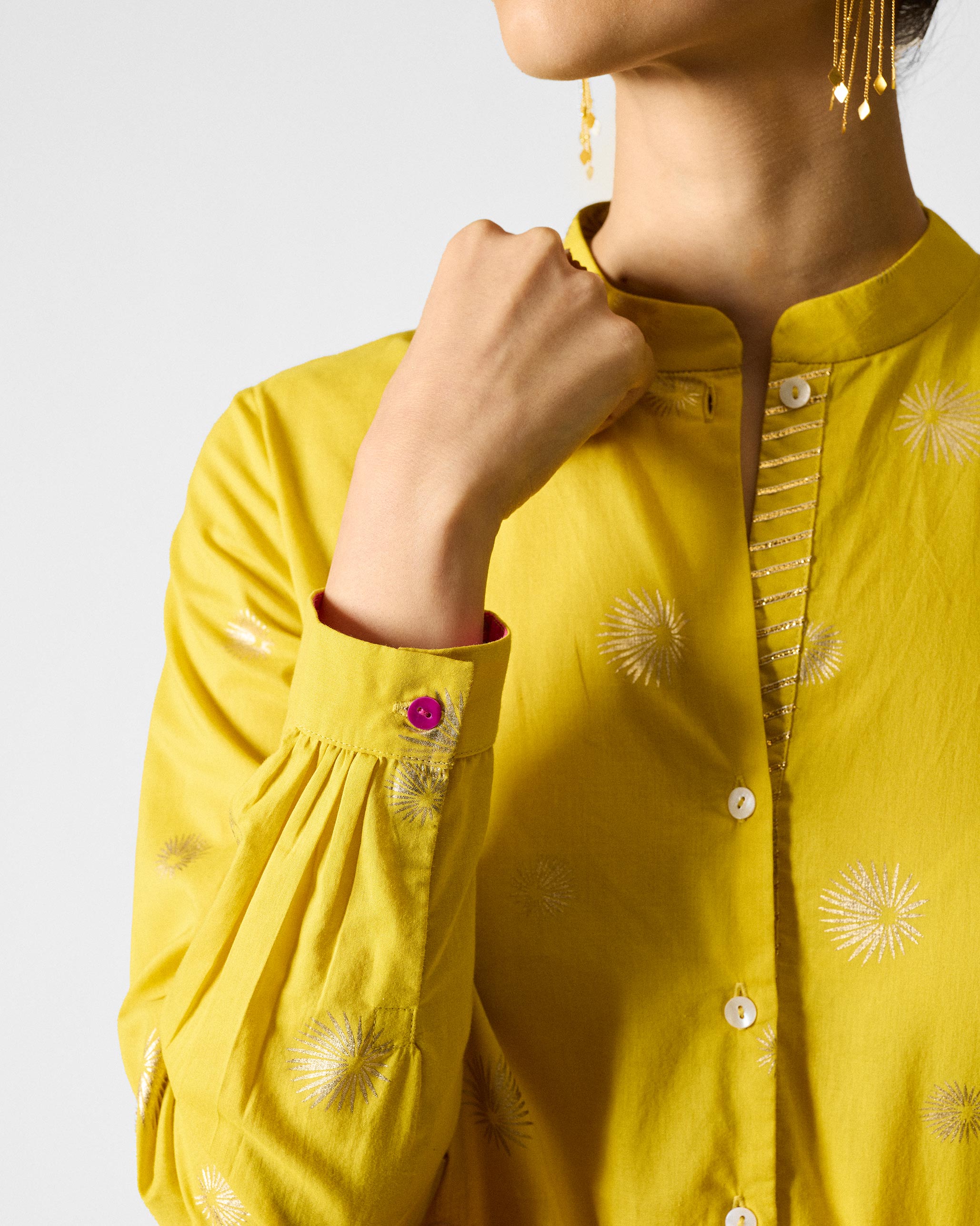 The Basic Mid Length Kurta Set - Chartreuse & Gold Printed