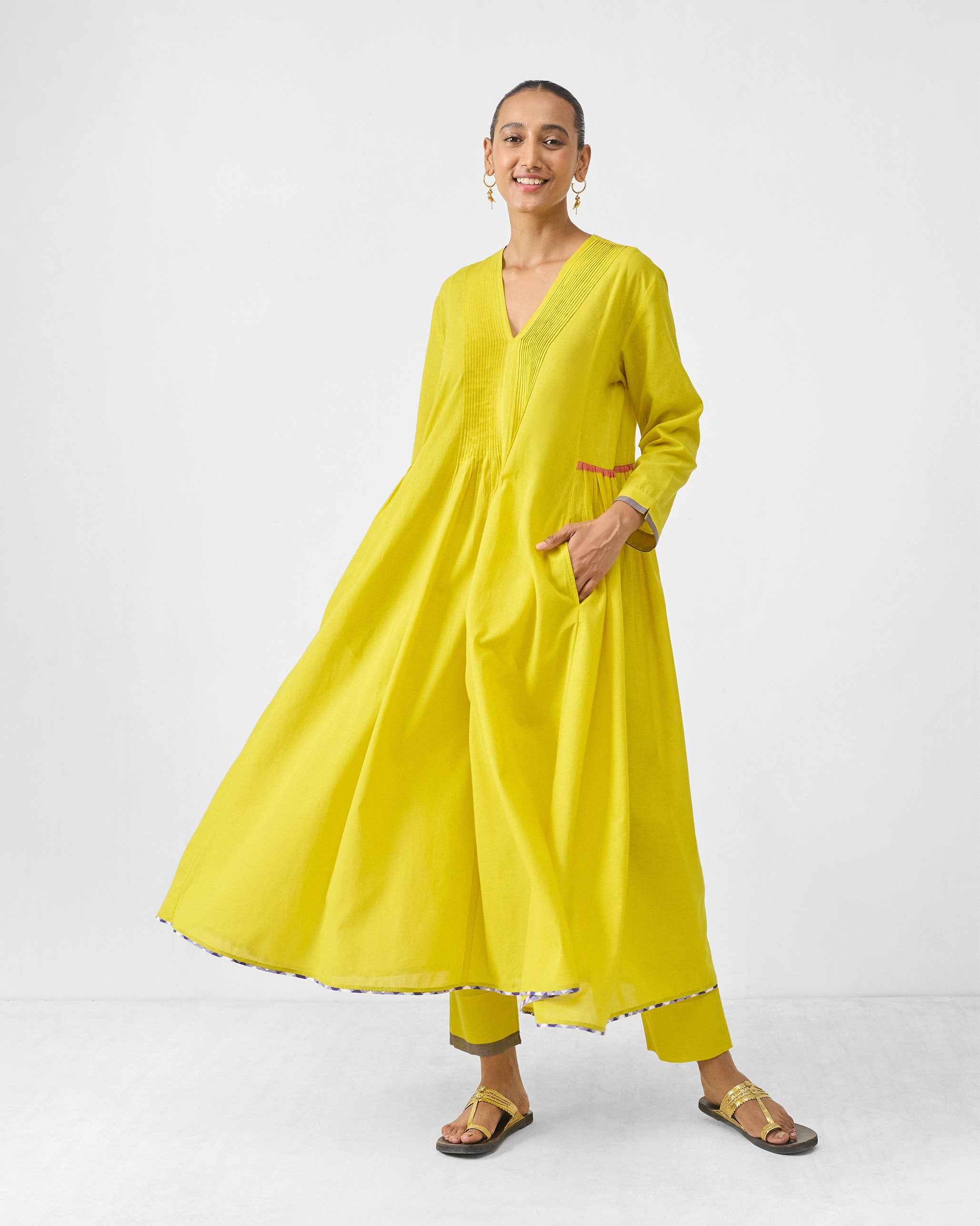 Pintuck Kurta Set - Chartreuse