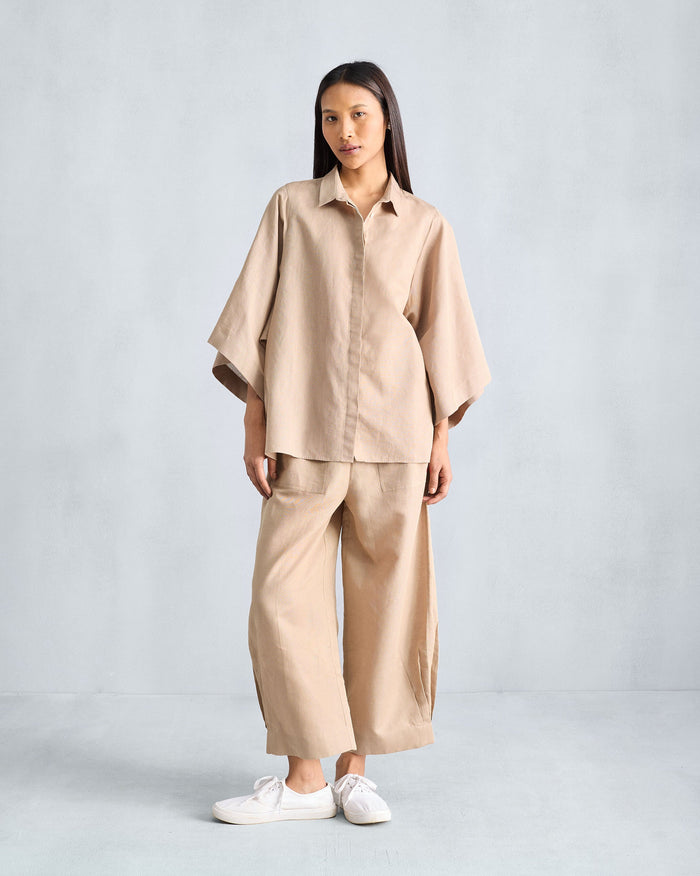 The Drop Armhole Shirt Set - Beige
