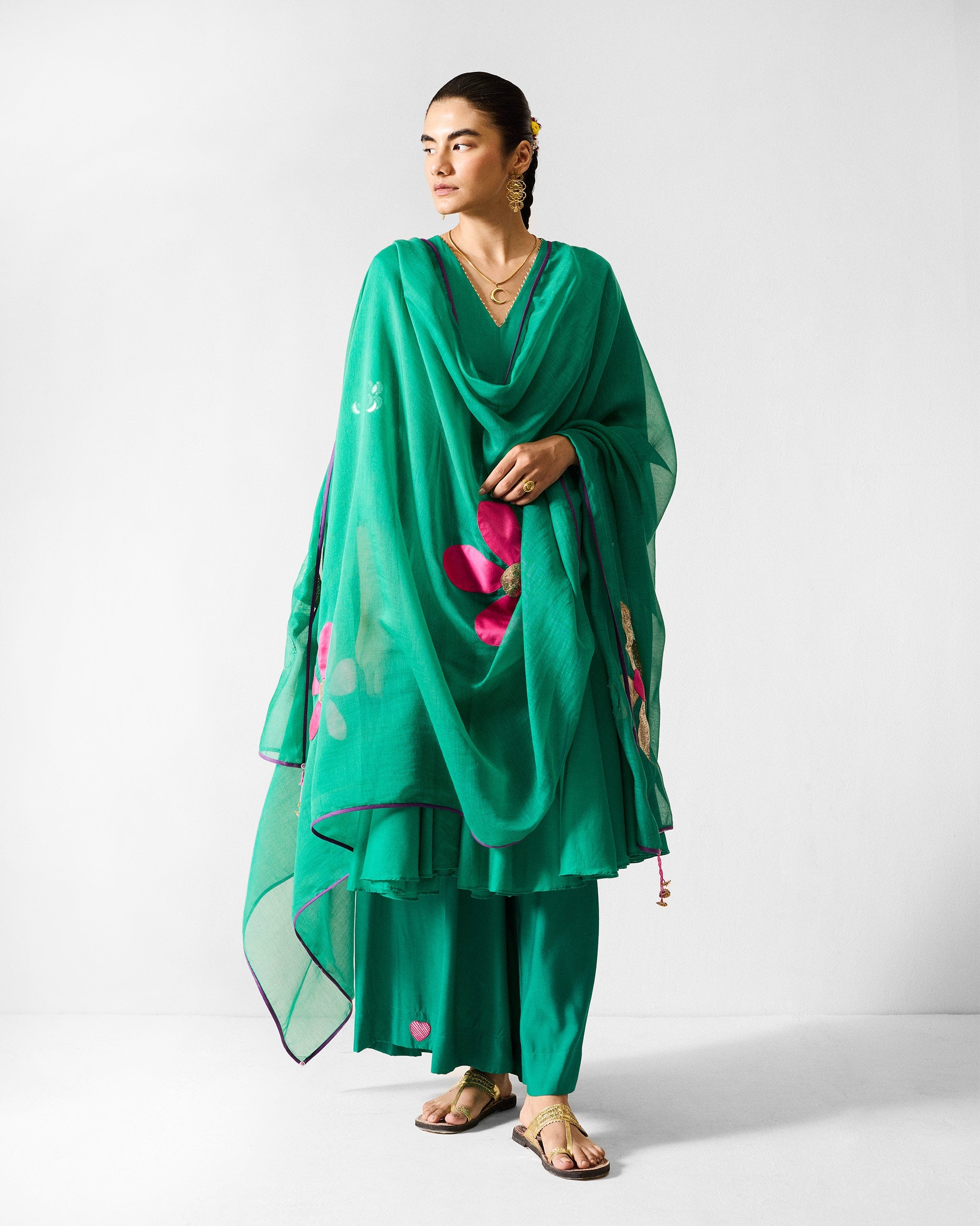 The Gusset Long Kurta Set - Green