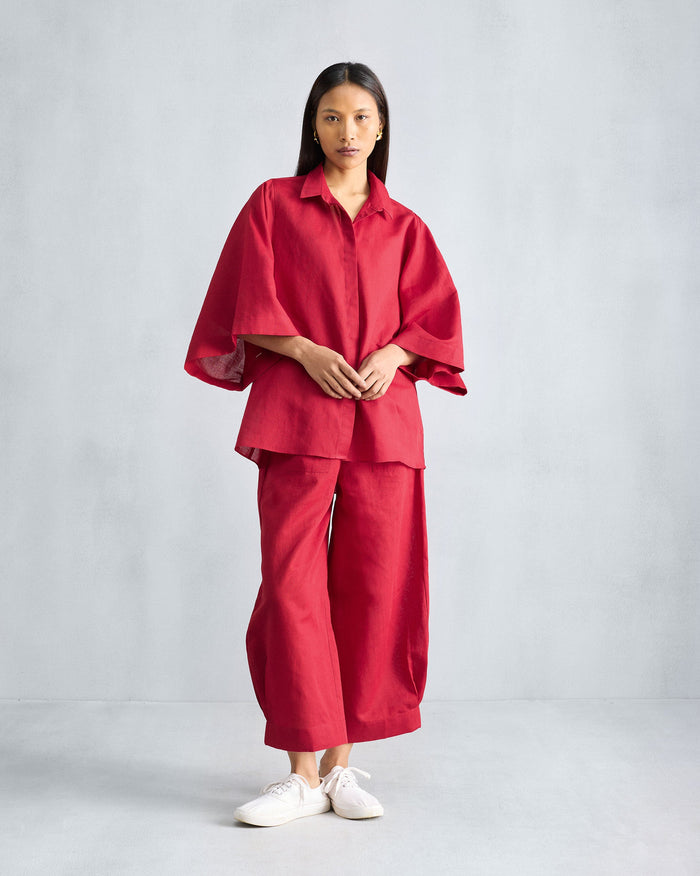 The Drop Armhole Shirt Set - Red
