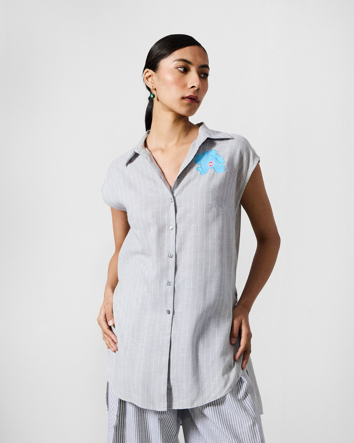 The Rin Top Set - Grey & White Stripes