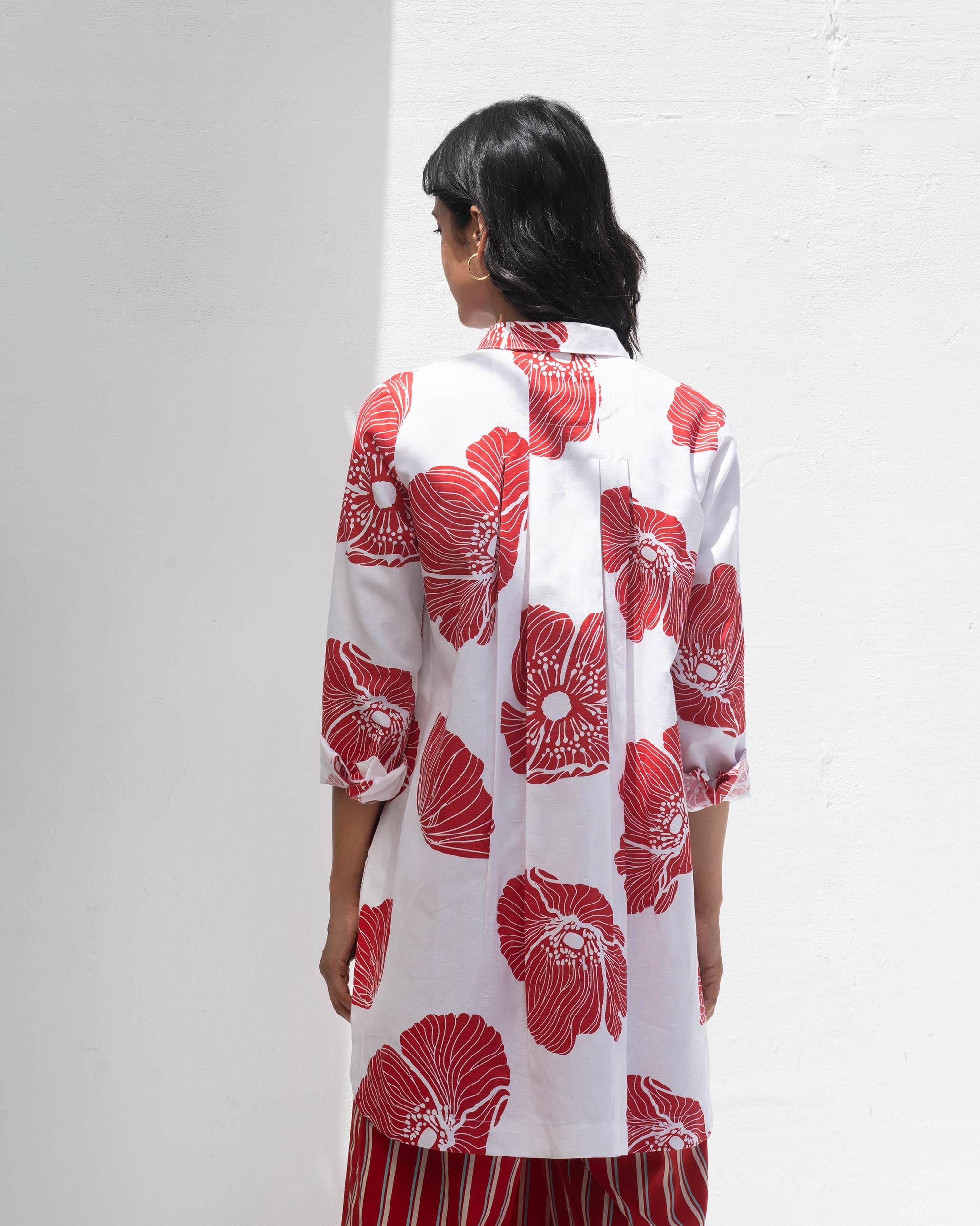 High Low Shirt - White & Red