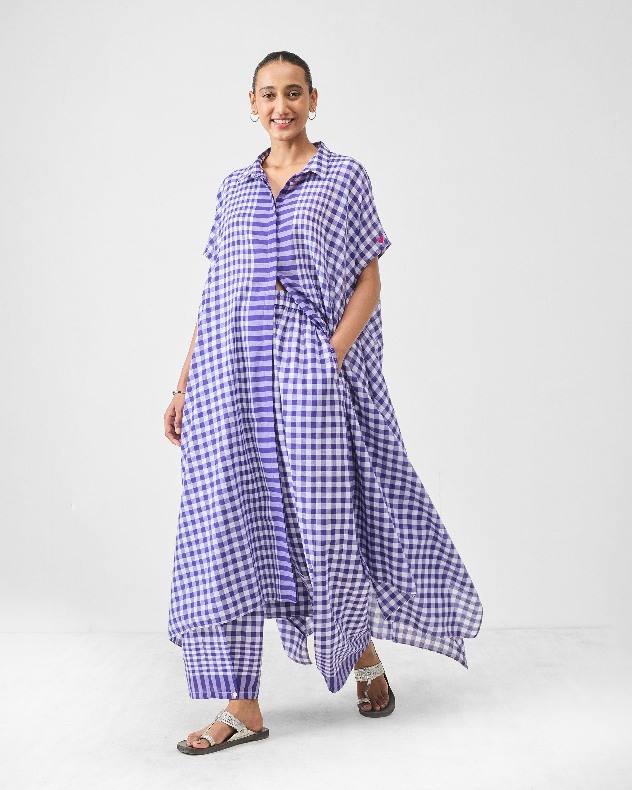 Treasure Kurta - Purple & White Checks