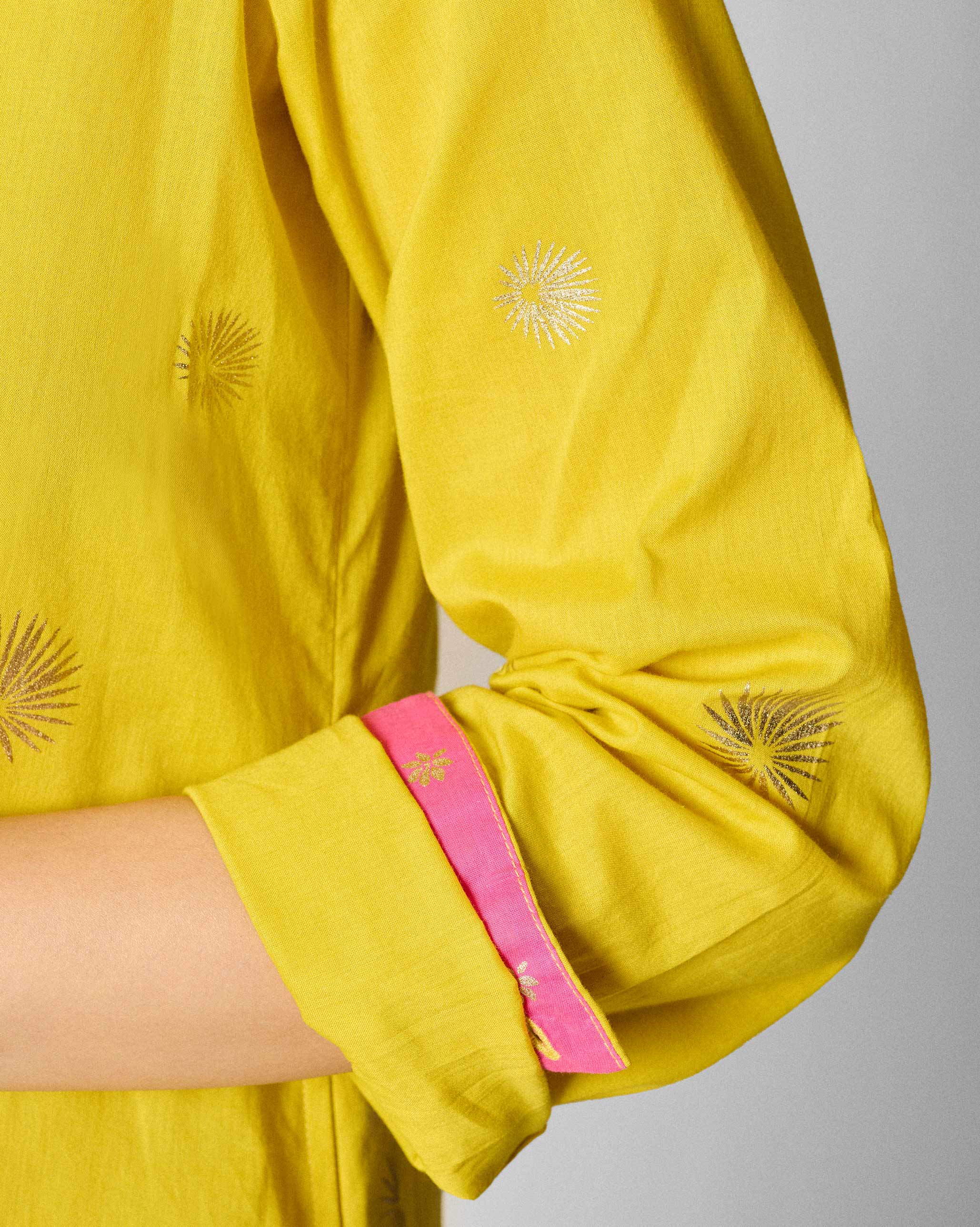The Basic Mid Length Kurta Set - Chartreuse & Gold Printed