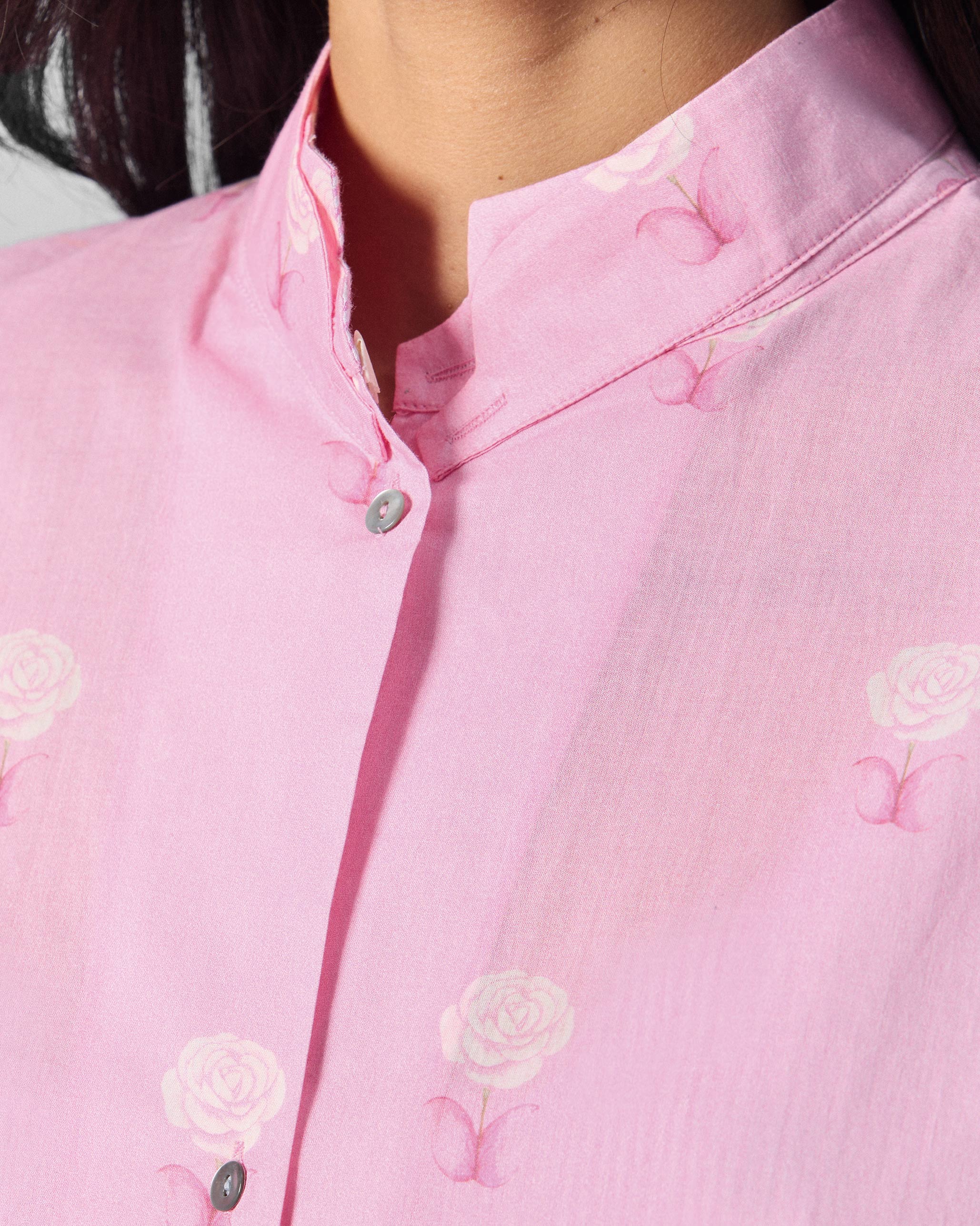 The Raha Slit Back Tunic Set - Pink & White