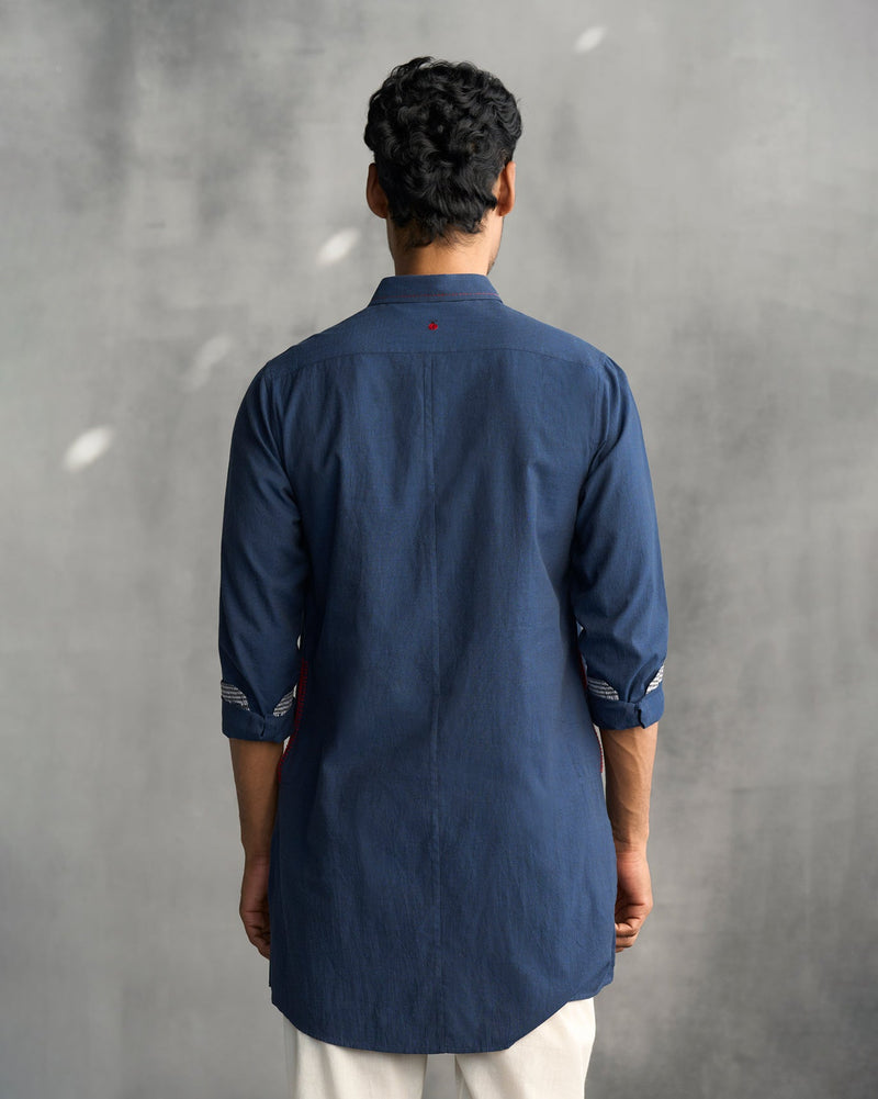 Kantha Stitch Kurta - Navy