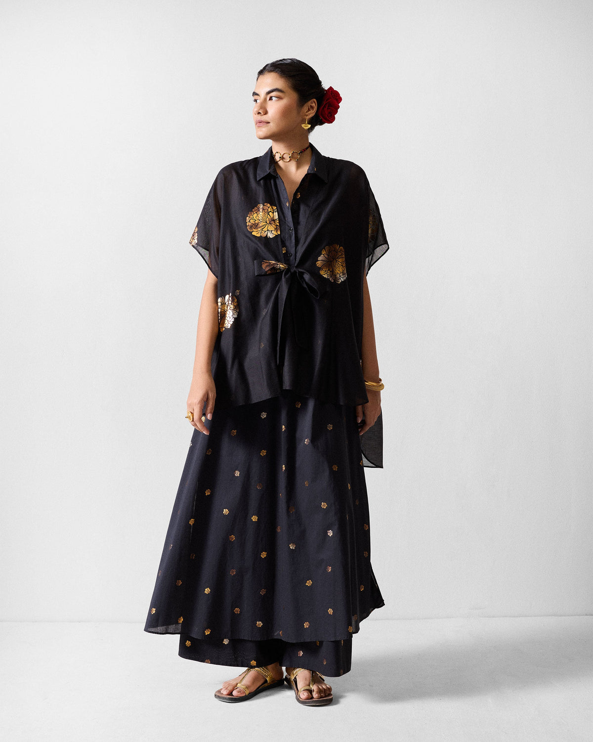 Parallel Kurta - Black & Gold Printed