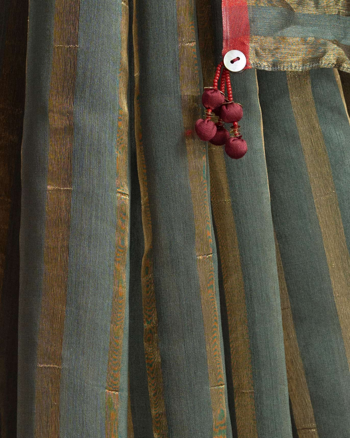 Zari Stripe Sari - Olive & Gold