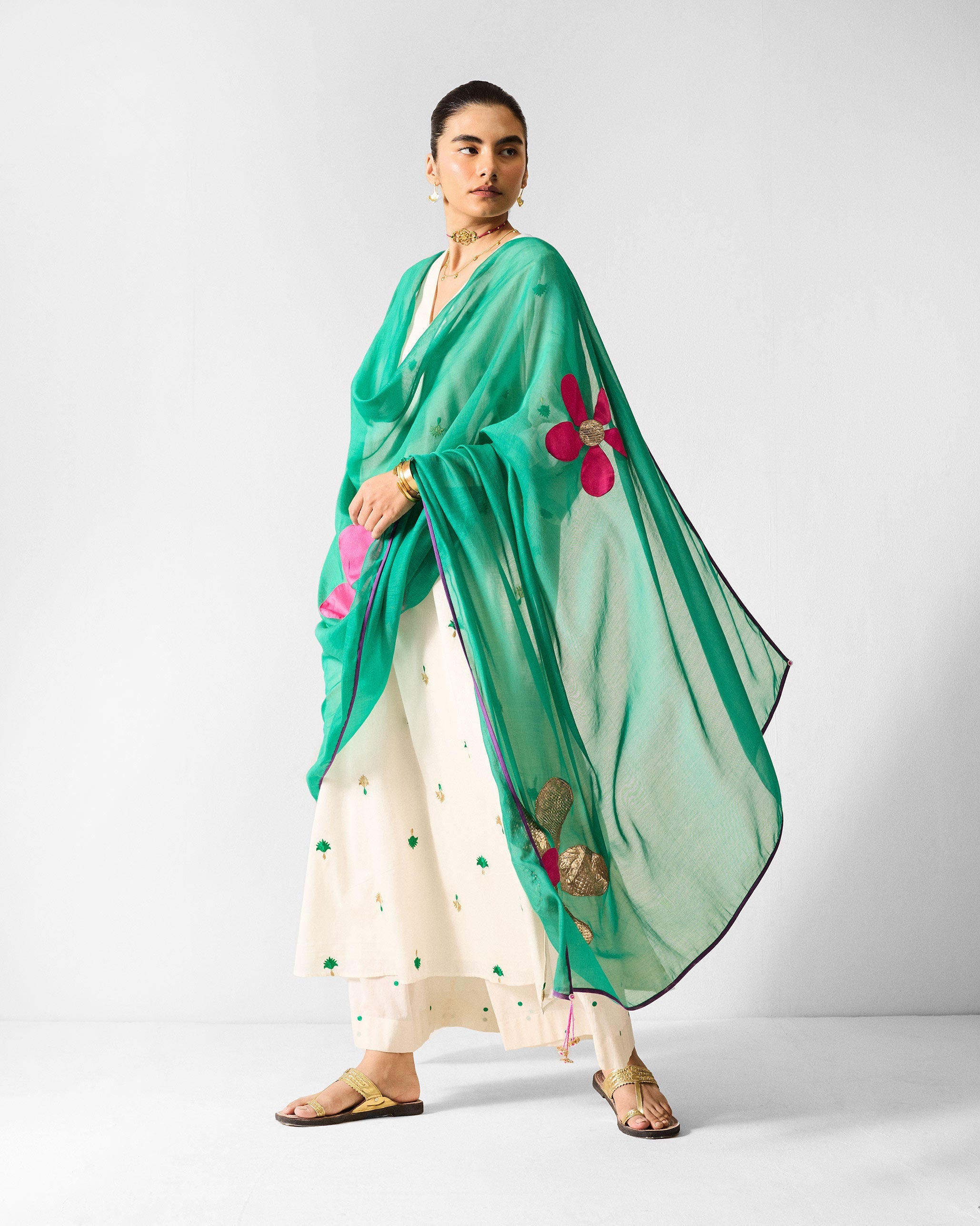 The Hampi Kurta Set - Ivory & Green Printed