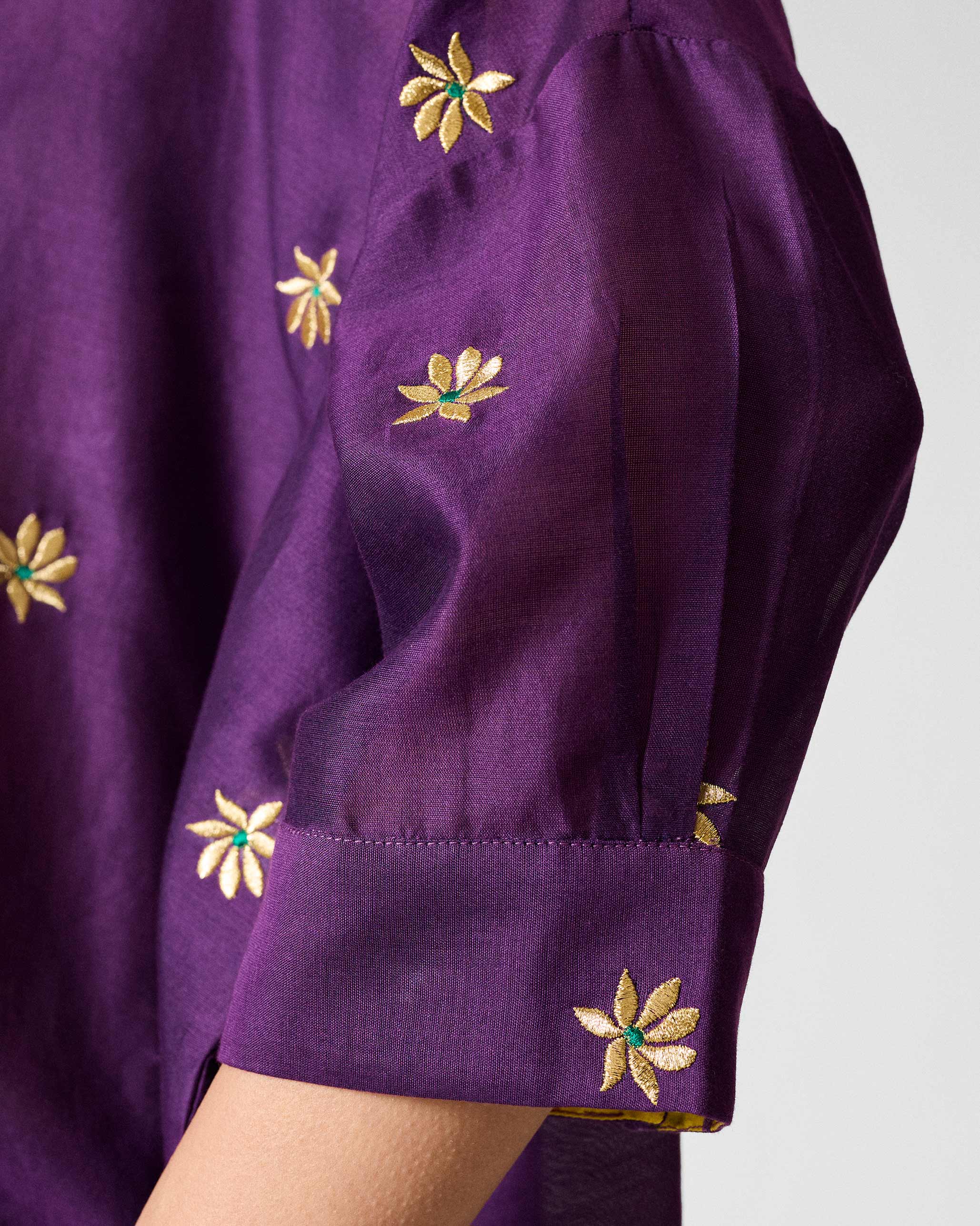 The Boxy Shirt Set - Purple & Gold Embroidered