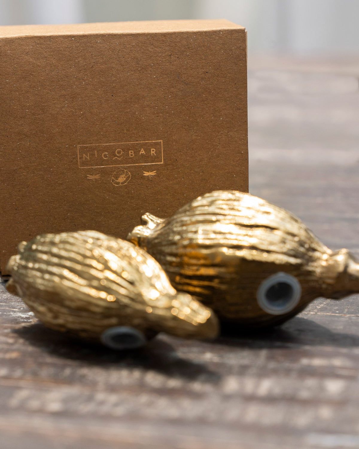 Poppy Salt & Pepper Shakers in front of a Nicobar box.