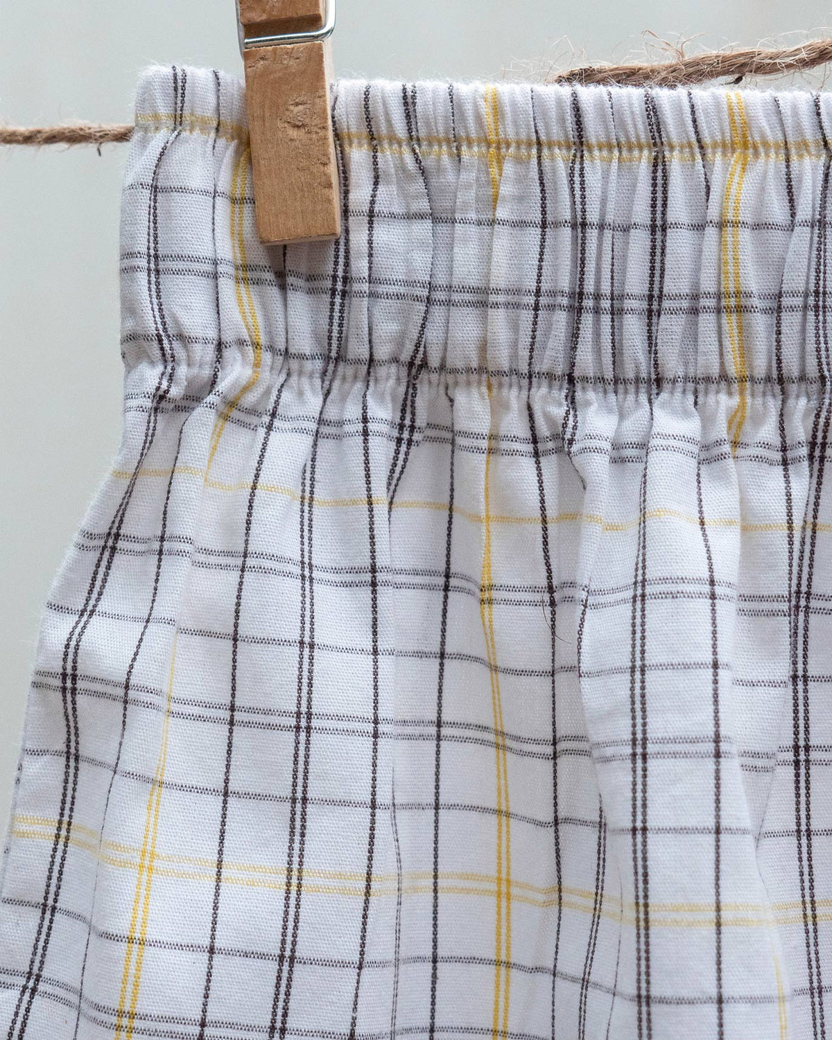 Close-up of the checked waistband of Going Bananas Boxers.