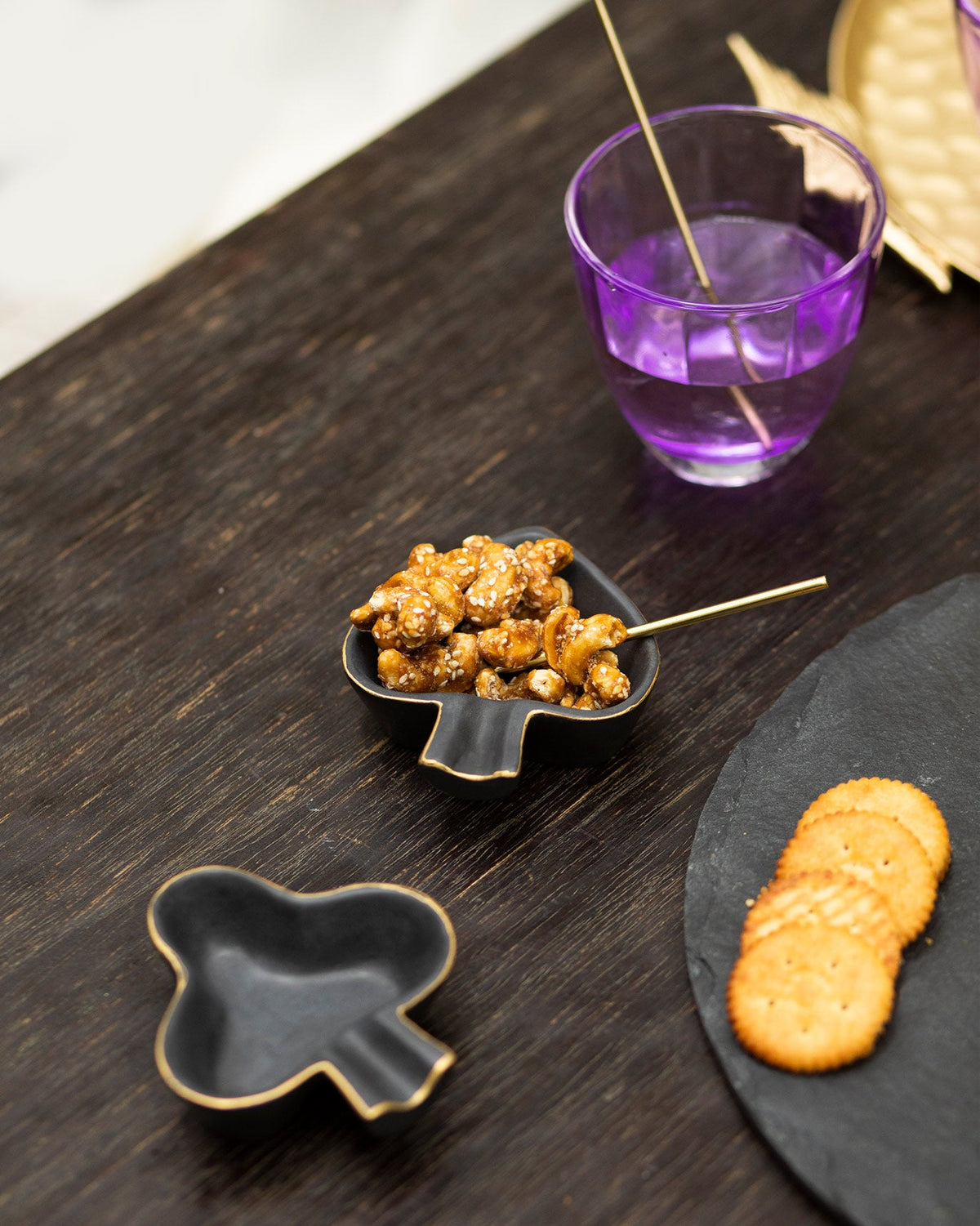 Club & Spade Trinket Dish in use with a gold spoon.