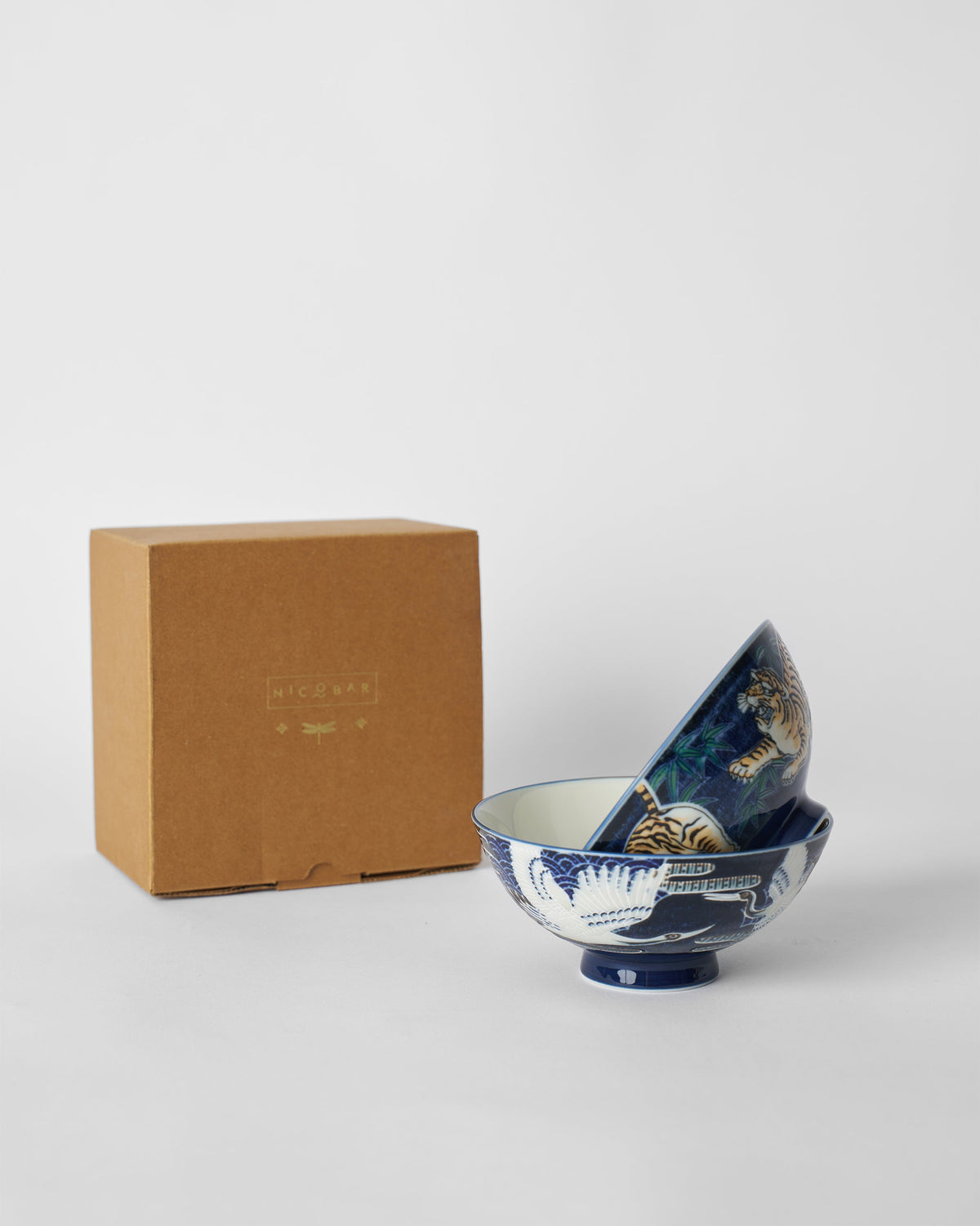 Crane & Tiger Bowl Set of 2 - Blue