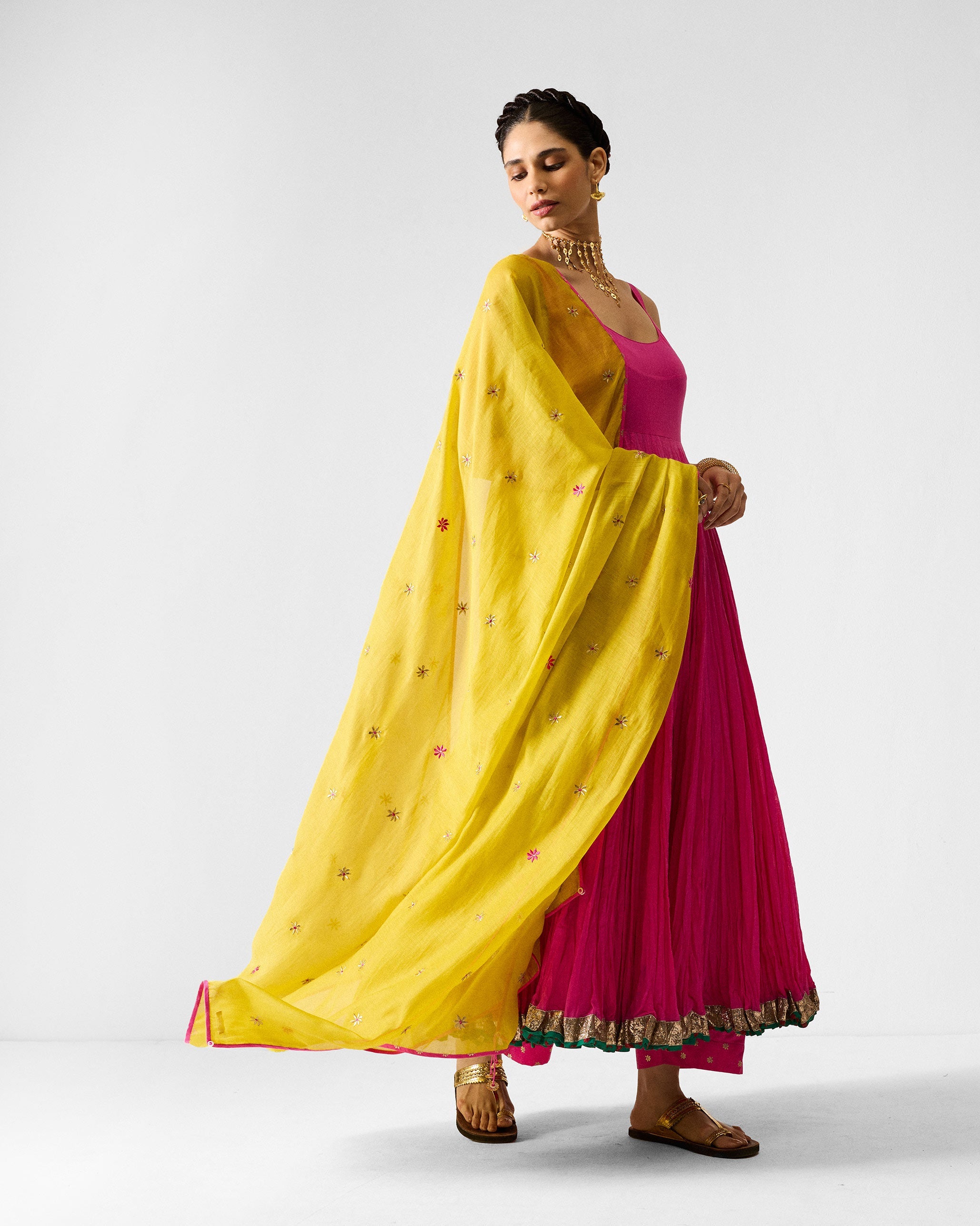 The Kochi Kurta Set - Fuchsia & Gold