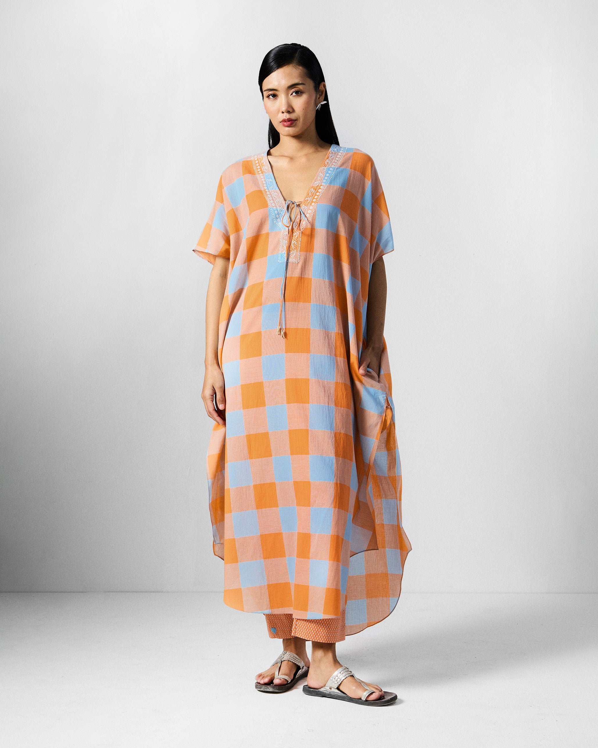 The Vaya Kaftan Set - Orange & White