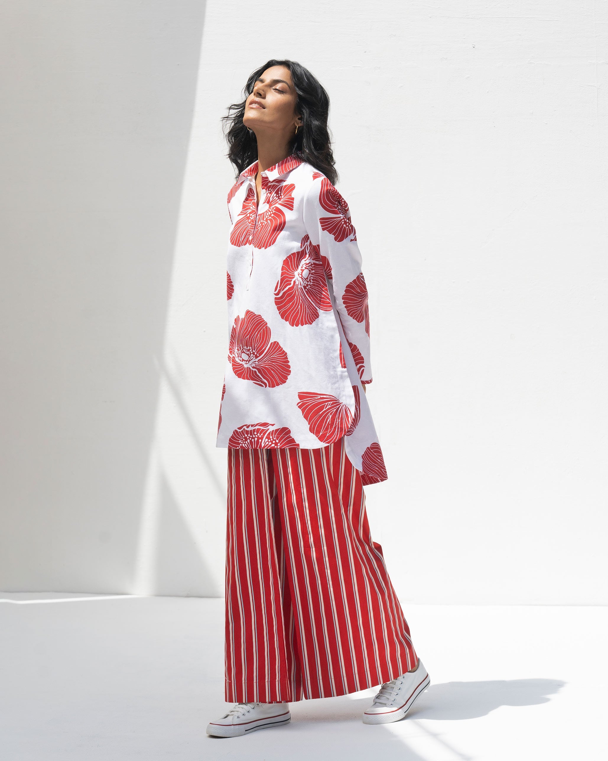 High Low Shirt - White & Red