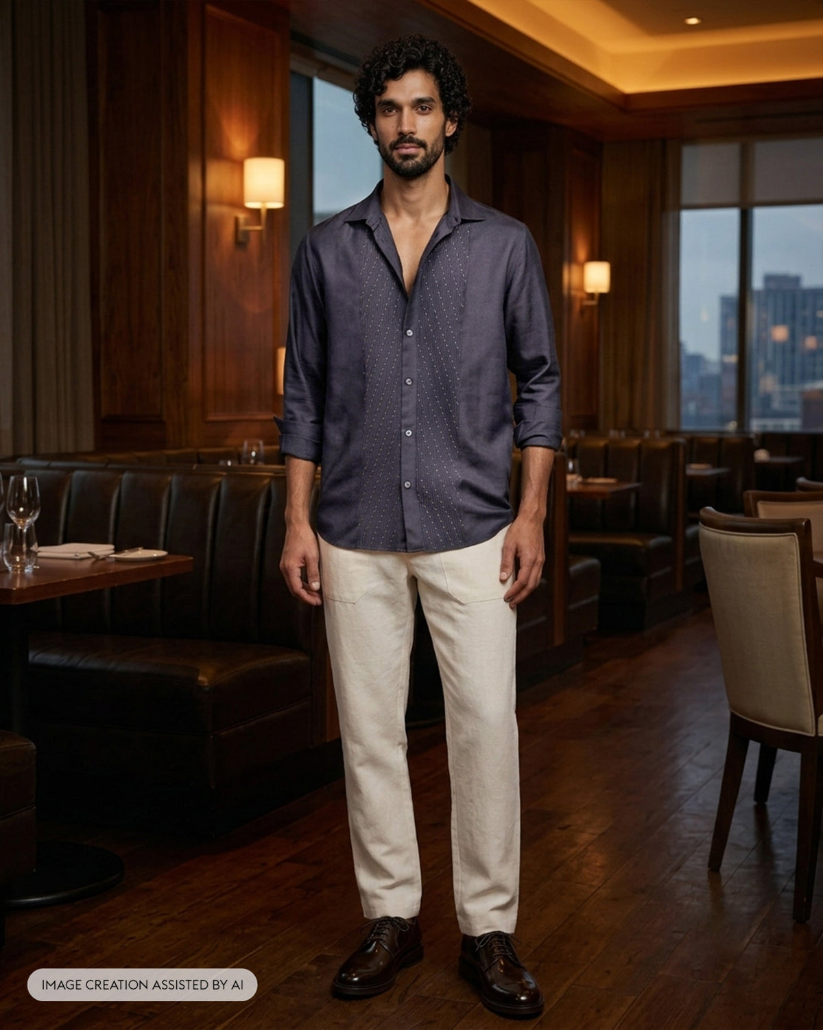 Afterglow Shirt - Zari Embroidered Tussar Silk Classic Fit