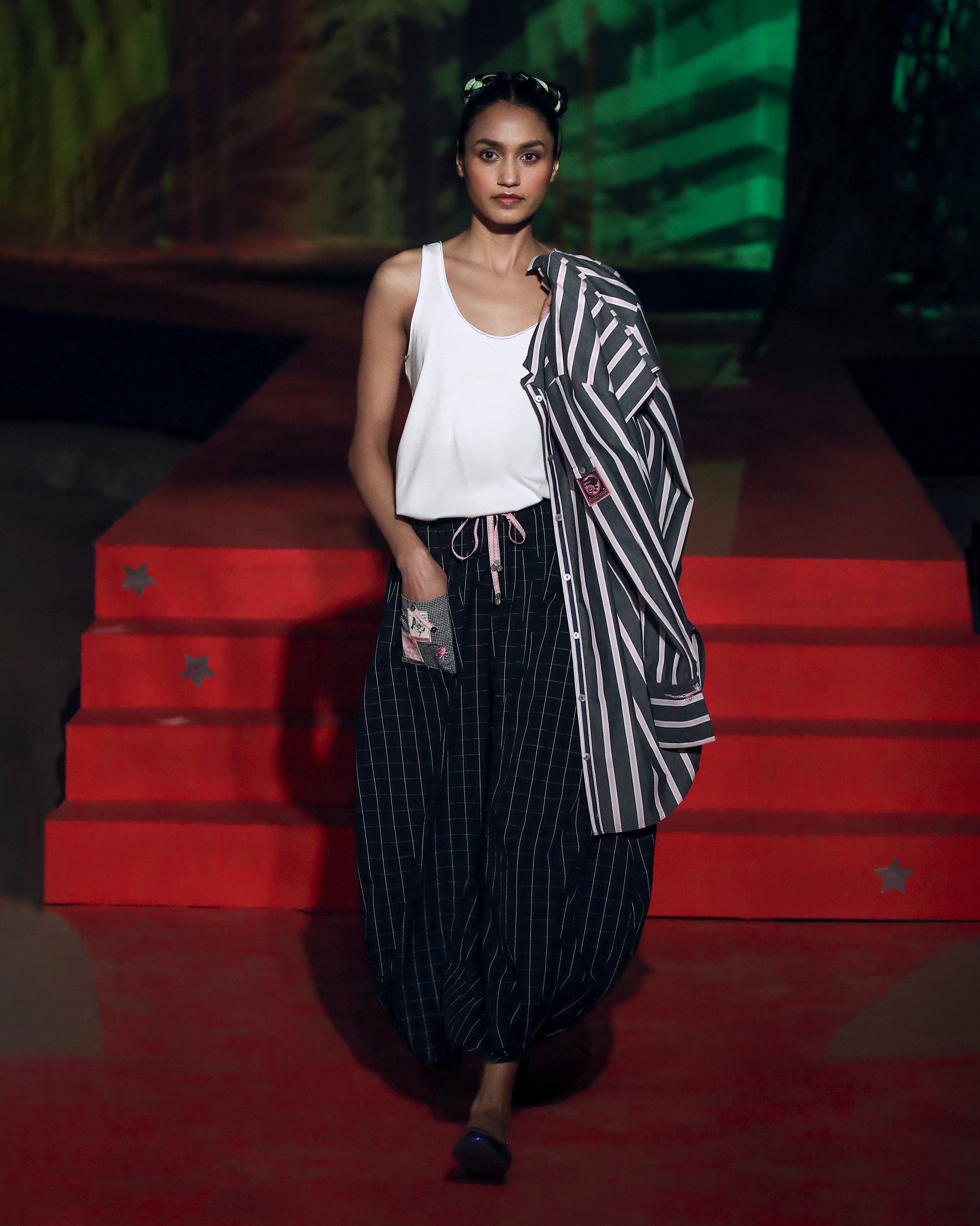 Trench Shirt - Charcoal & Pink Stripes