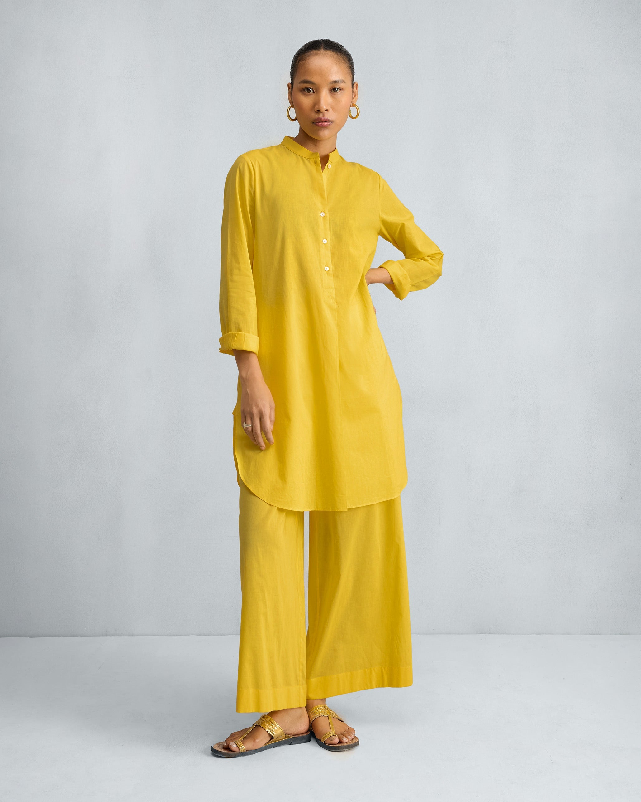 The Basic Mid Length Kurta Set - Yellow