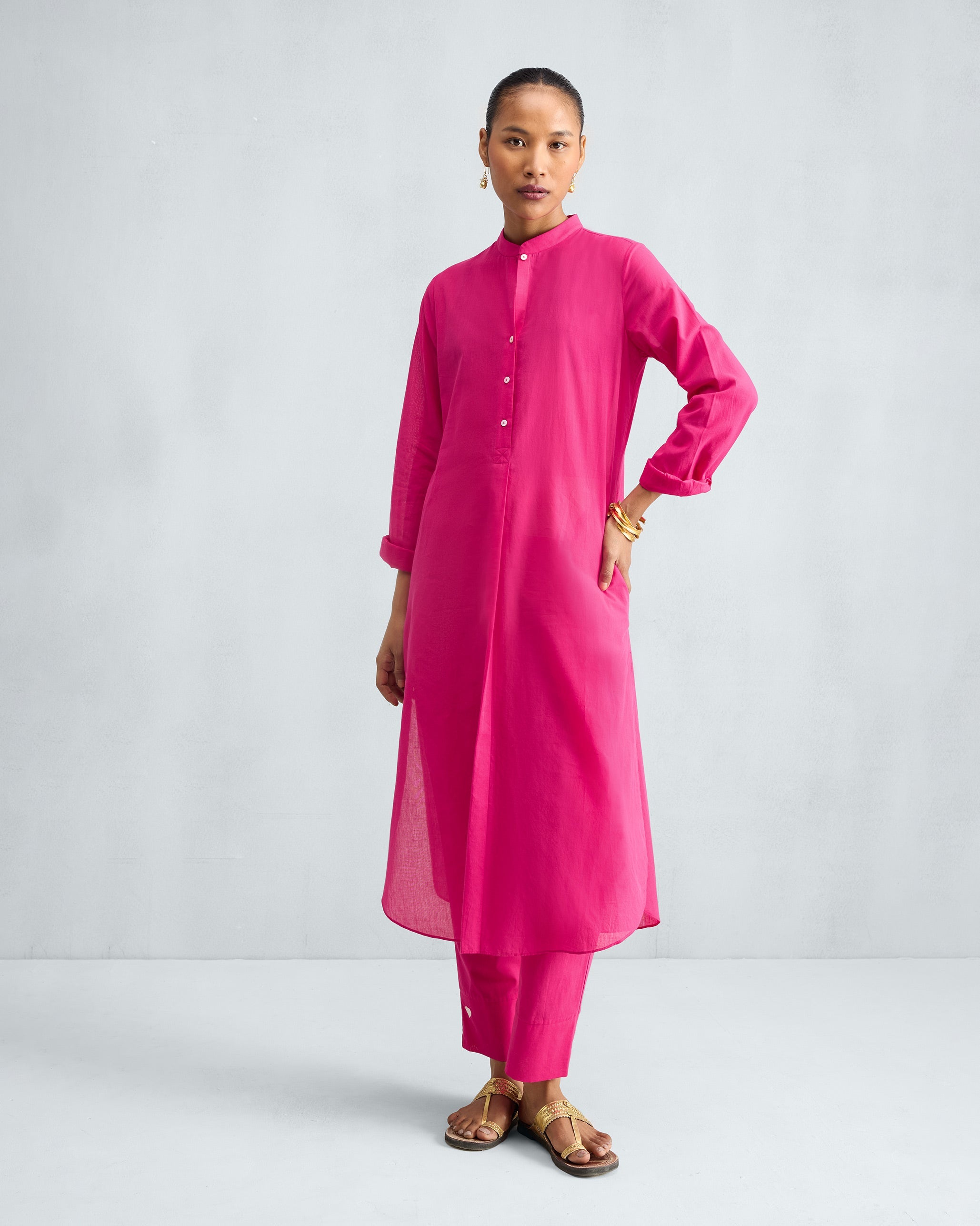The Basic Long Kurta Set - Fuchsia