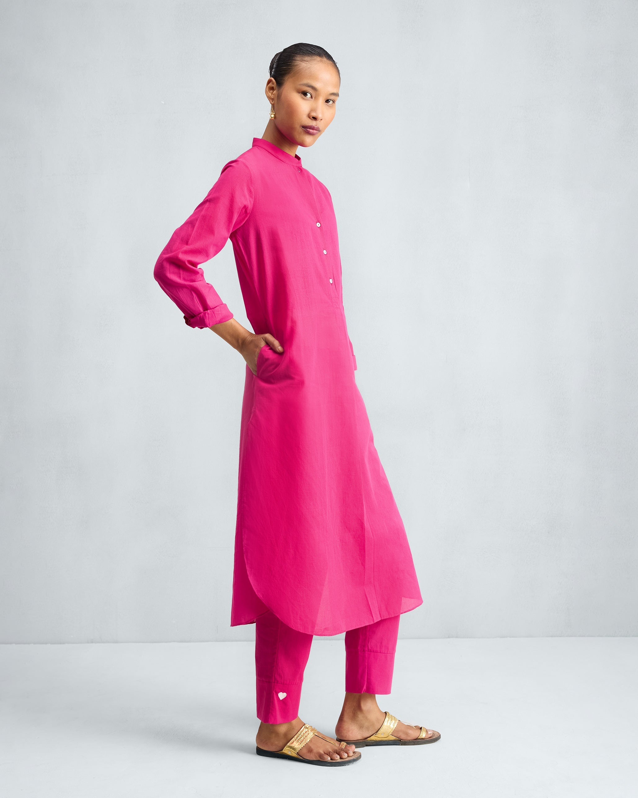 The Basic Long Kurta Set - Fuchsia