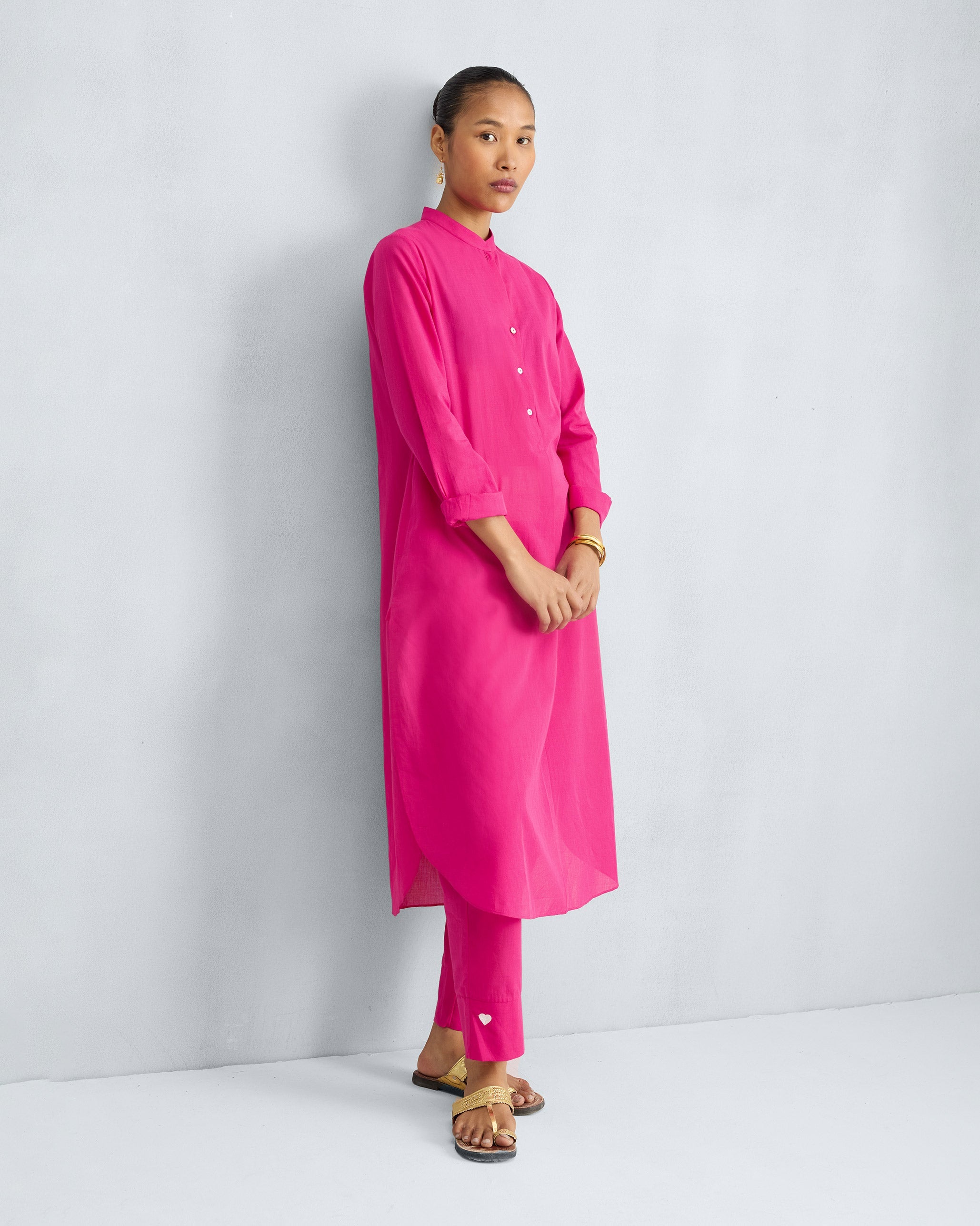 The Basic Long Kurta Set - Fuchsia