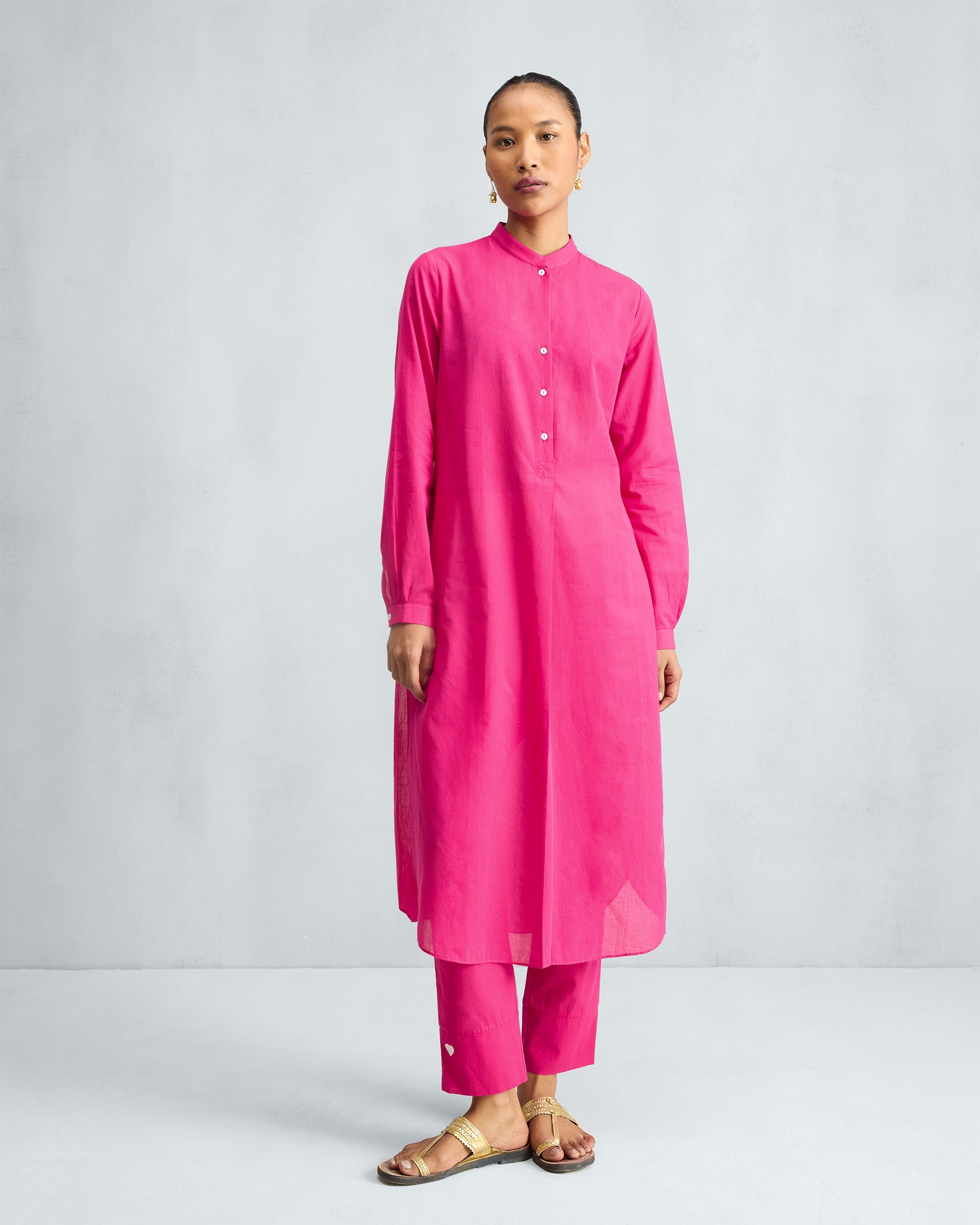 The Basic Long Kurta Set - Fuchsia