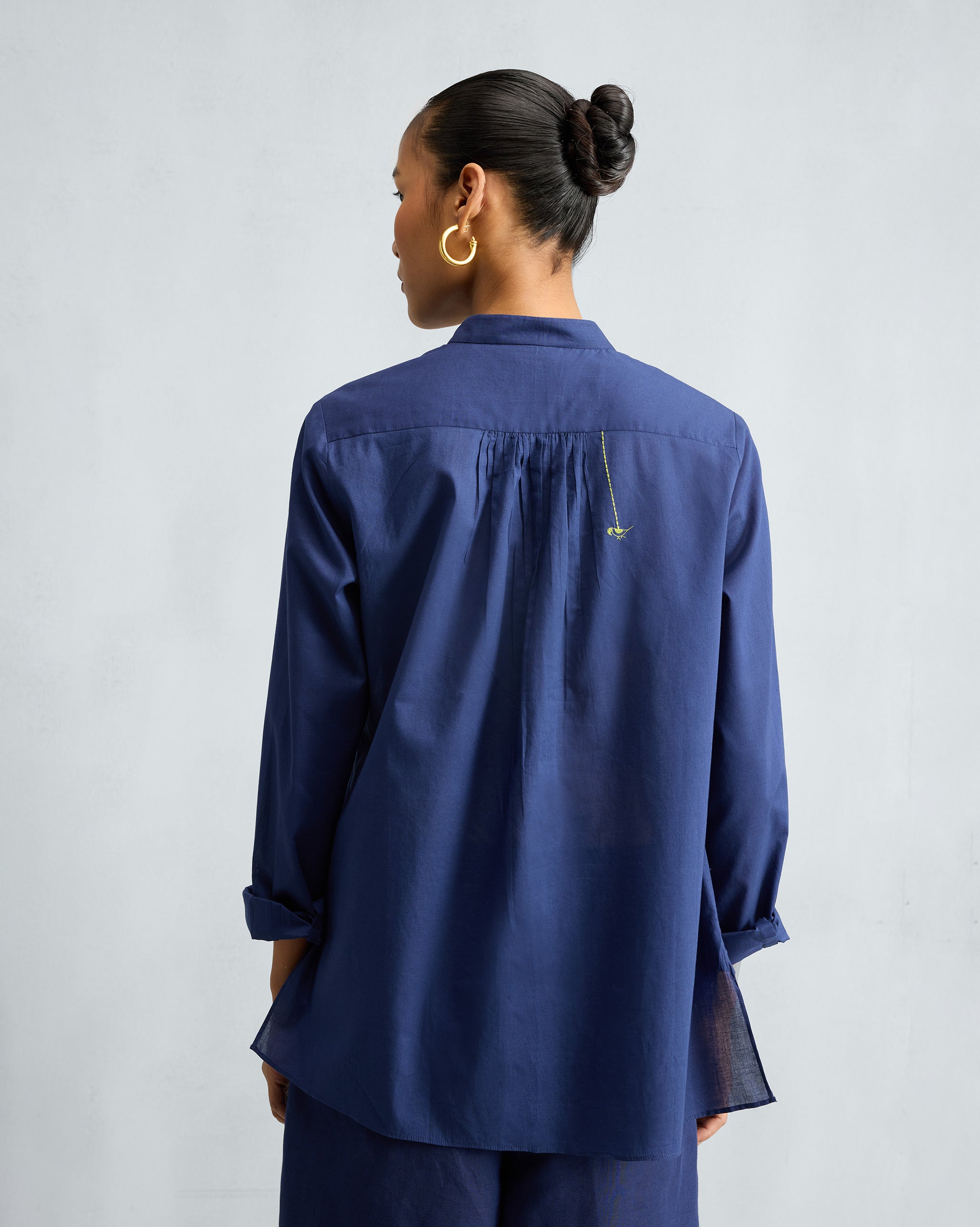 The Mandarin Collar Top Set - Ink Blue