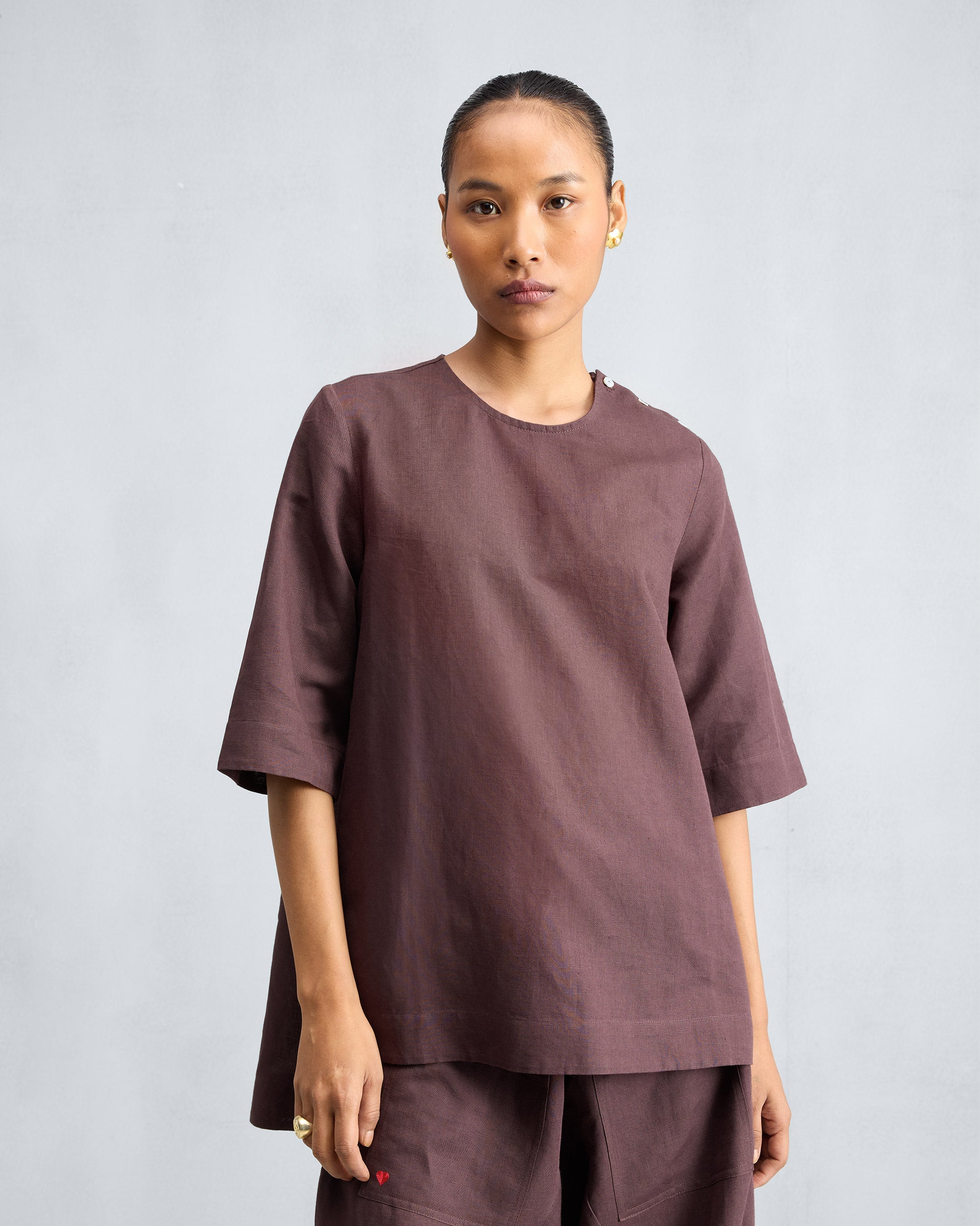 The High Slit Top Set - Chocolate Plum