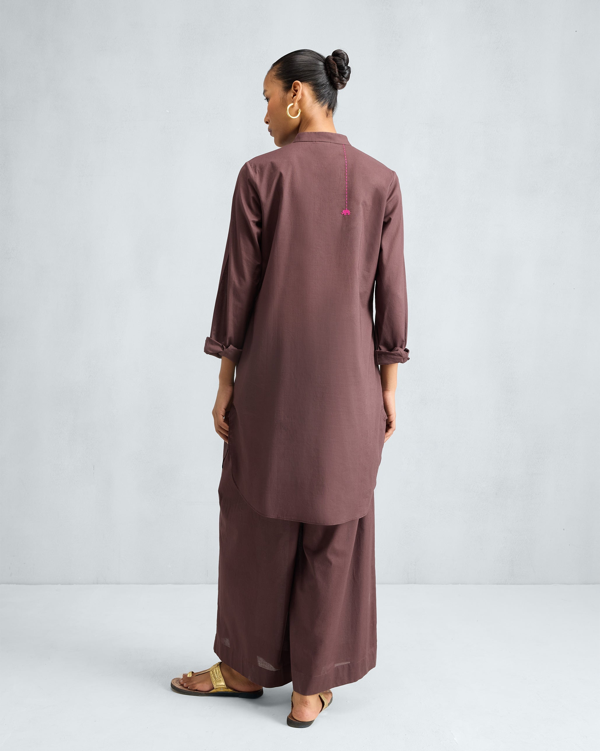 The Basic Mid Length Kurta Set - Chocolate Plum