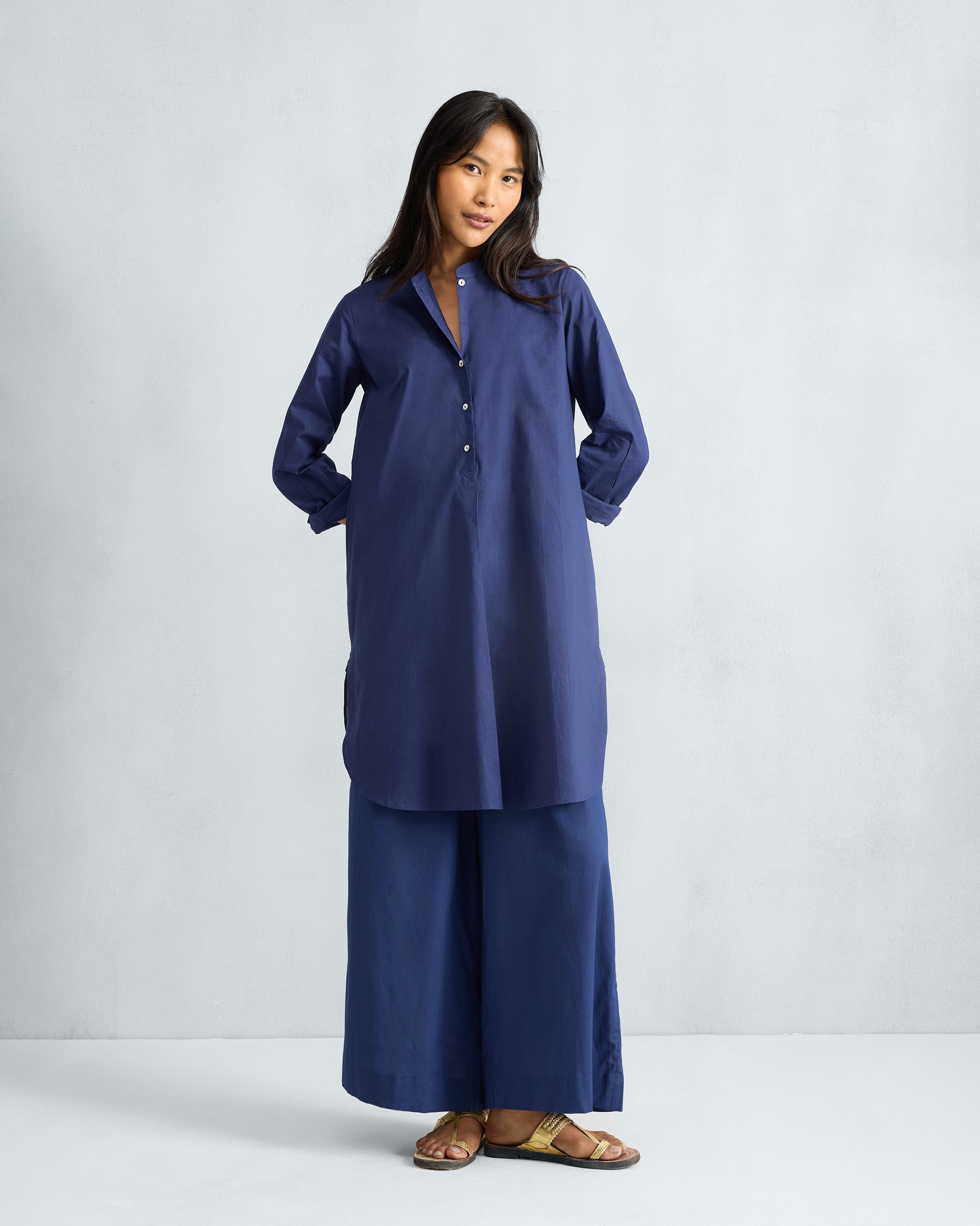 The Basic Mid Length Kurta Set - Ink Blue