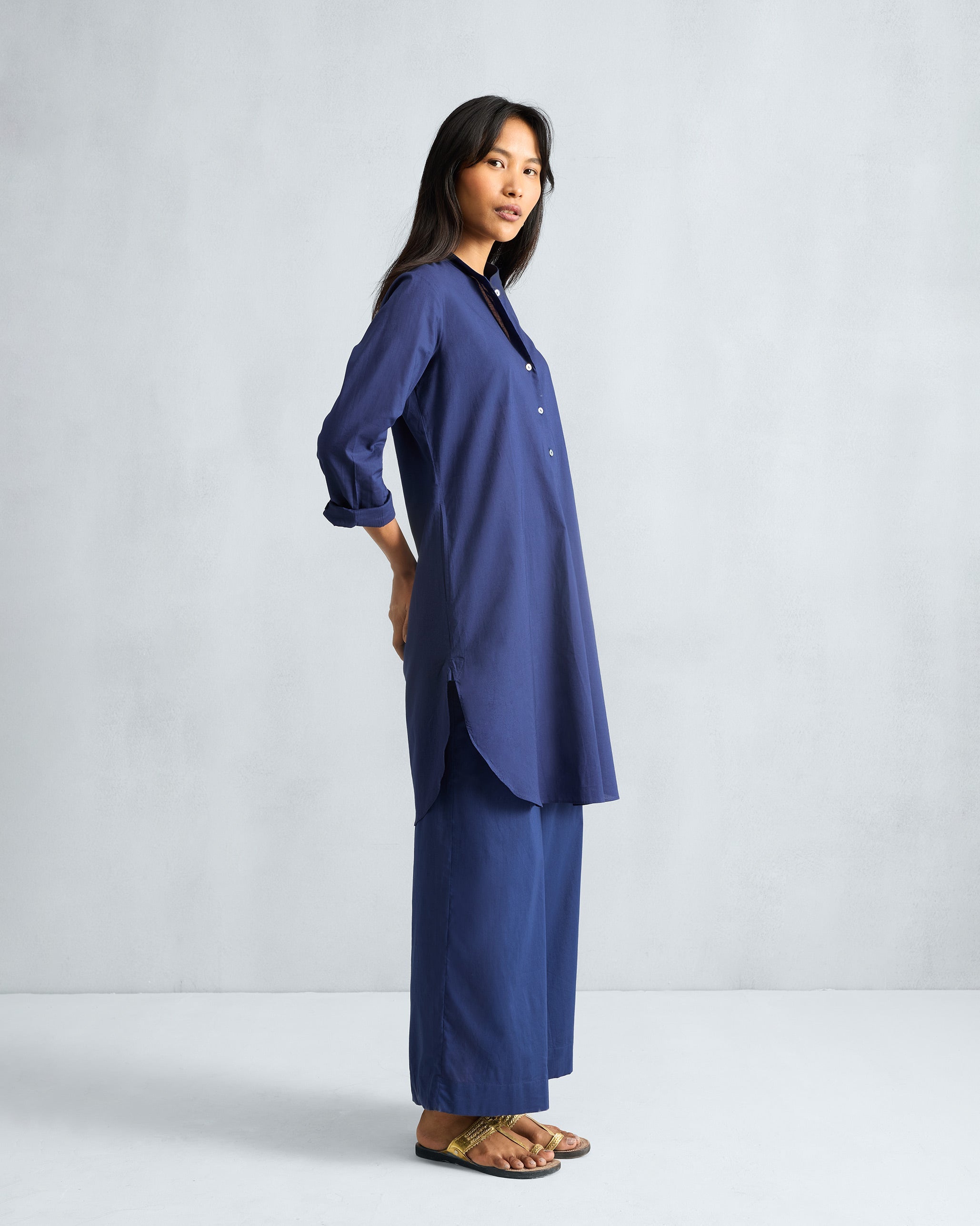 The Basic Mid Length Kurta Set - Ink Blue