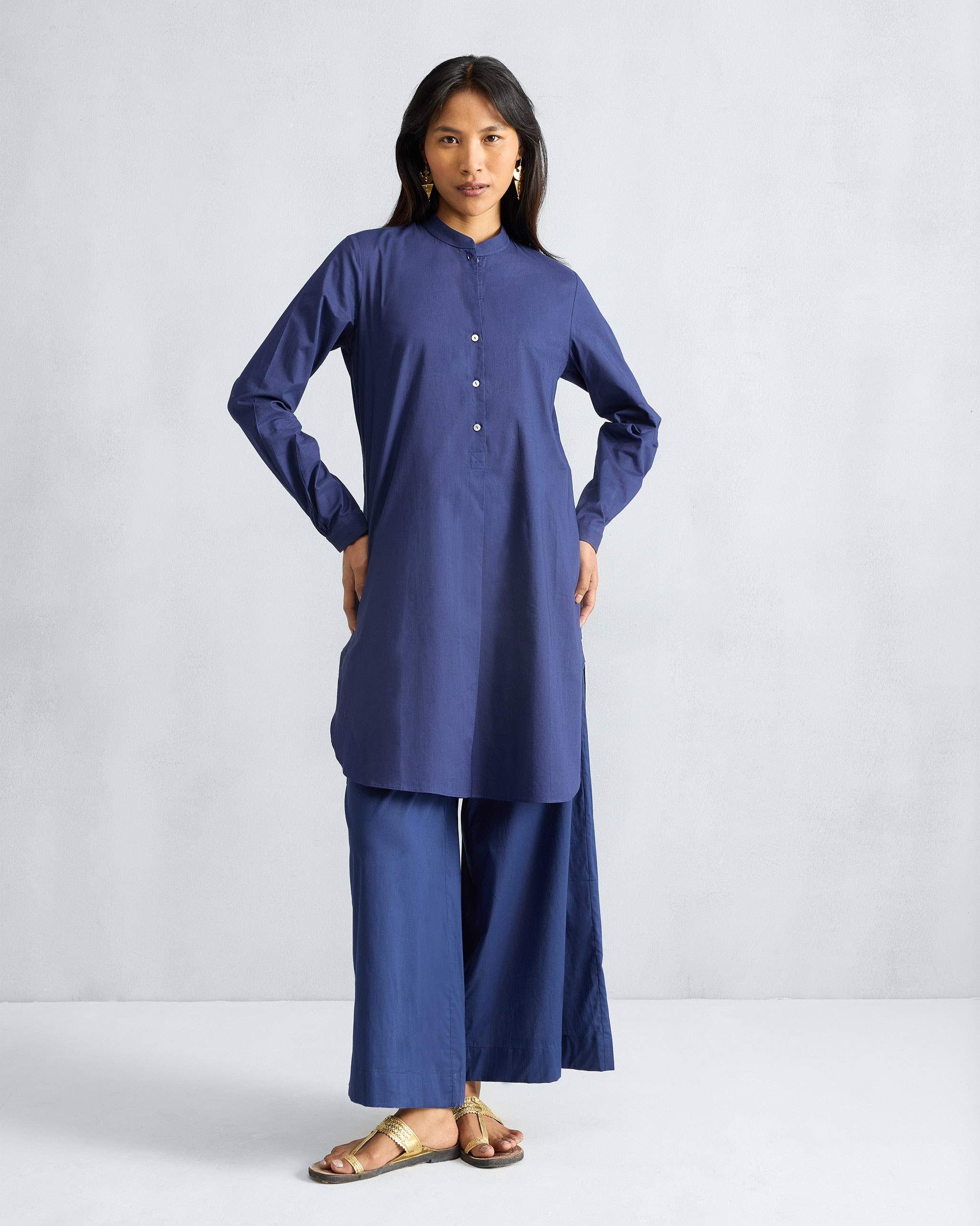 The Basic Mid Length Kurta Set - Ink Blue