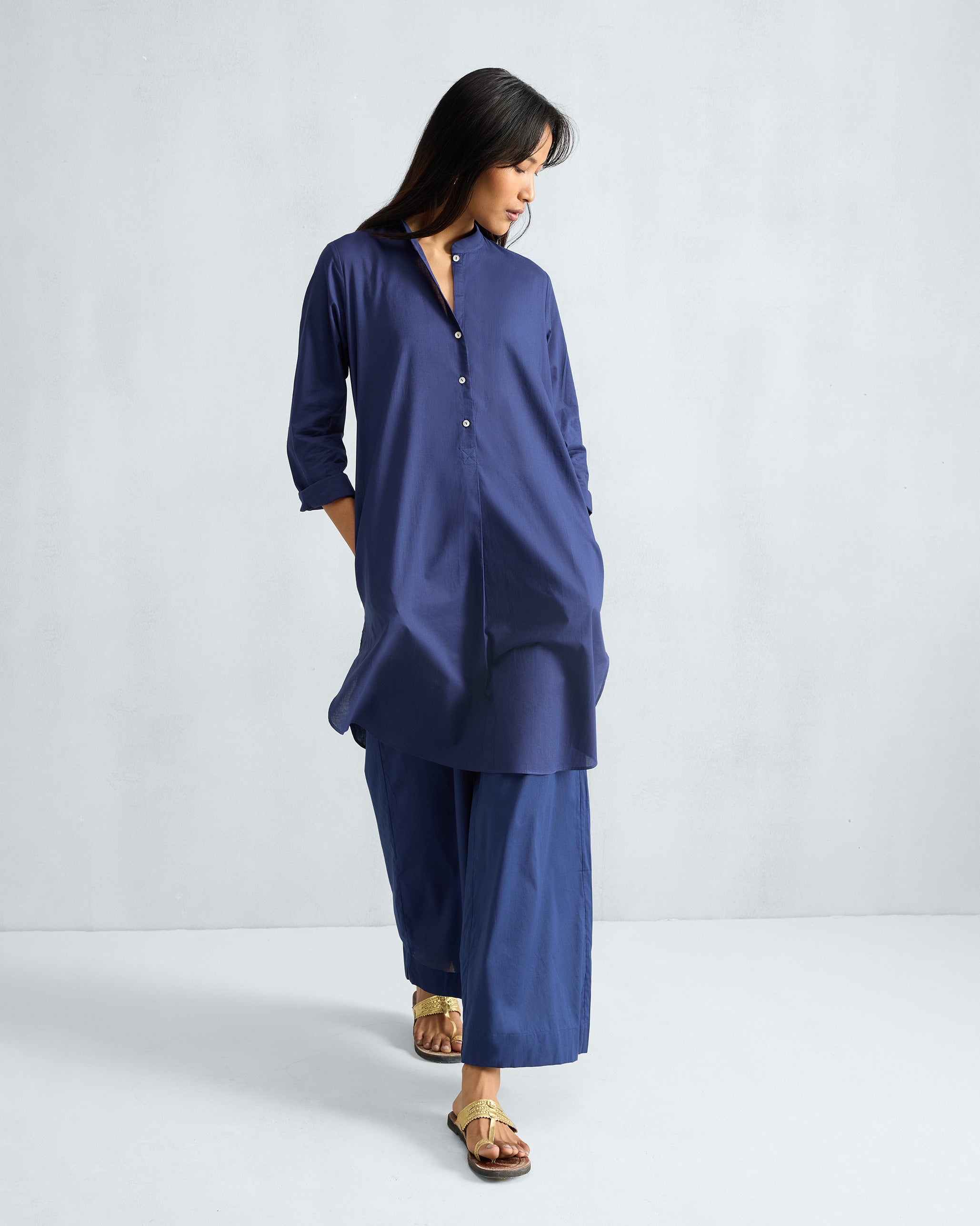 The Basic Mid Length Kurta Set - Ink Blue