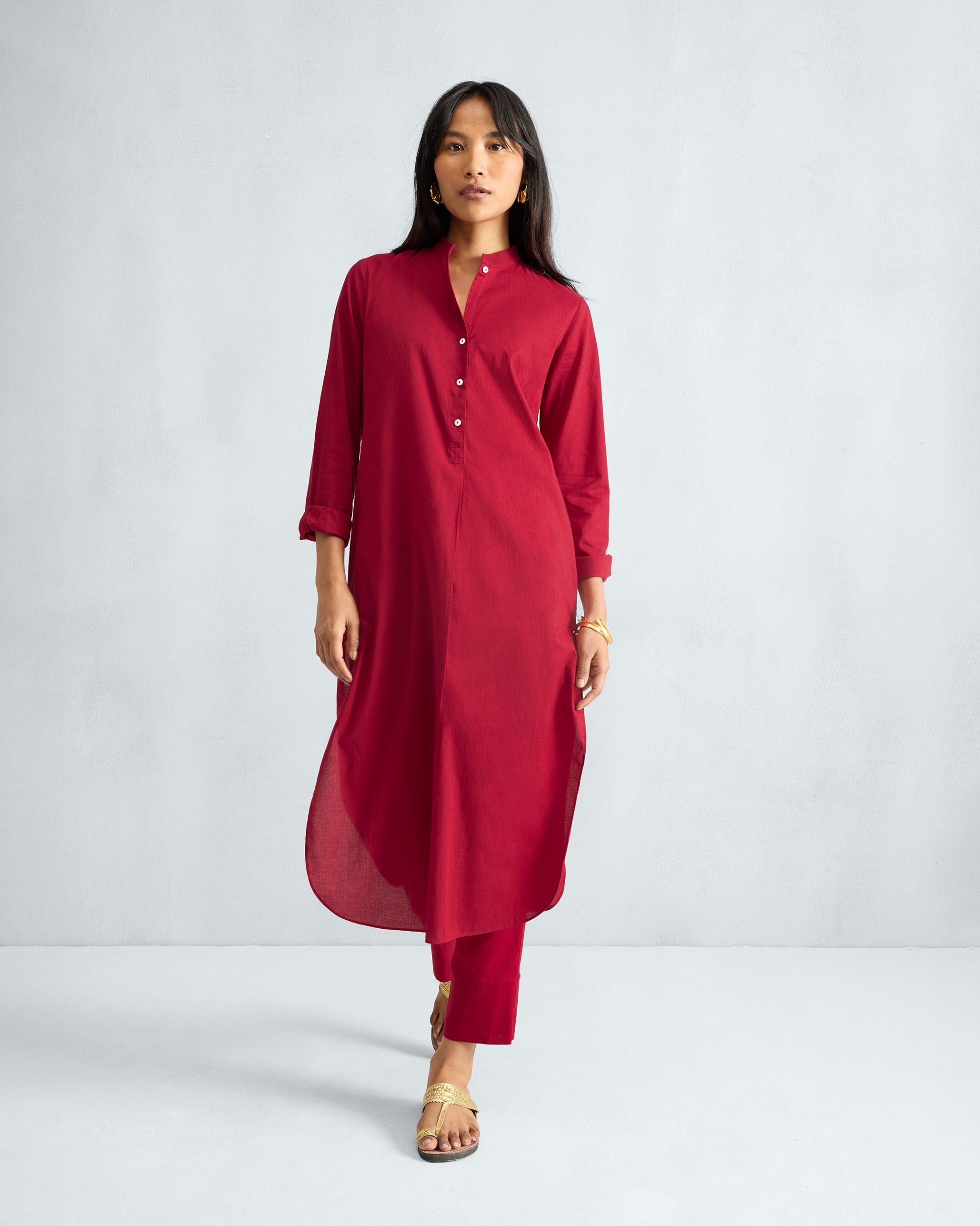 The Basic Long Kurta Set - Red