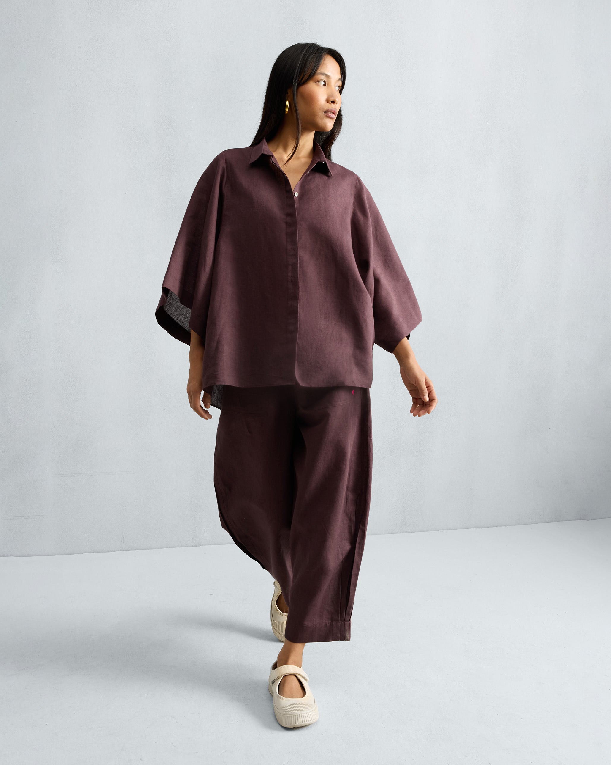 The Drop Armhole Shirt Set - Chocolate Plum