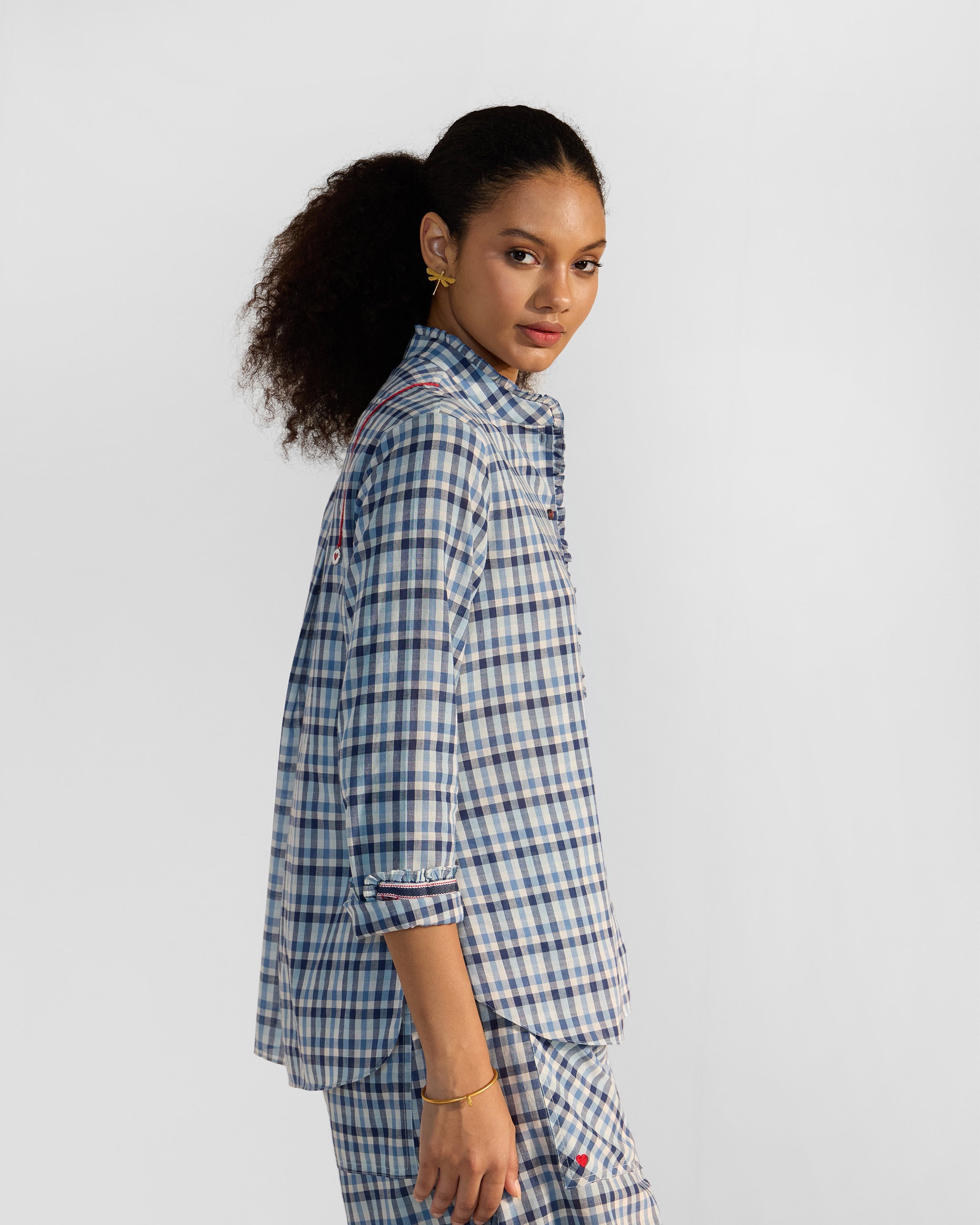 The Hera Shirt Set- Blue & White Checks