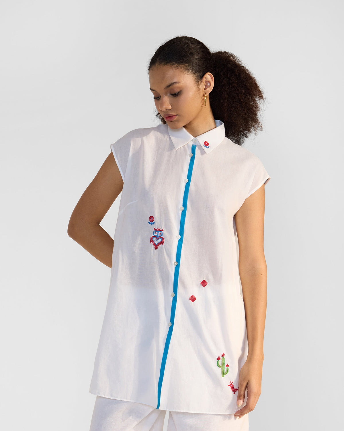 The Eira Top Set - Blue & White