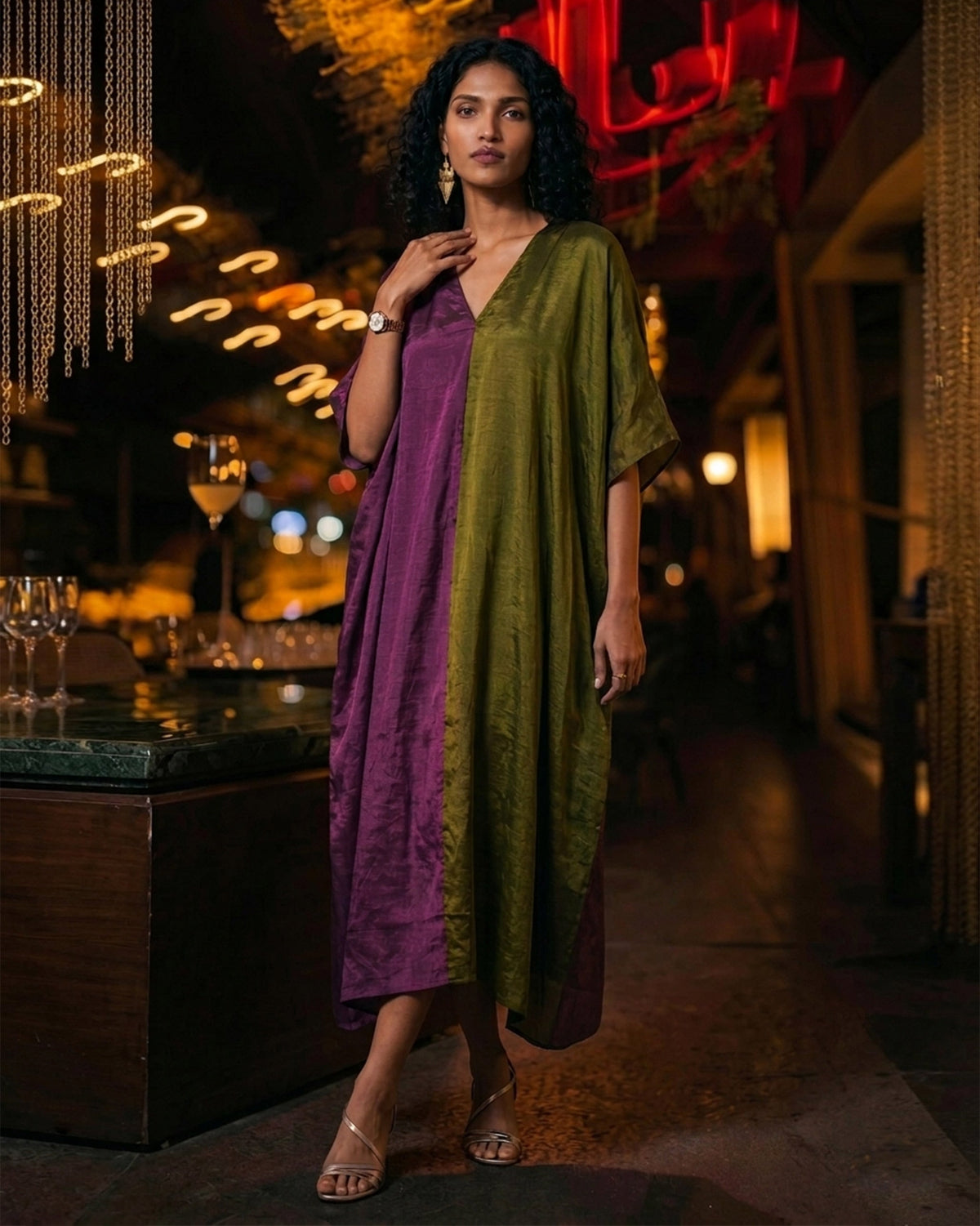 Araya Kaftan - Olive & Purple