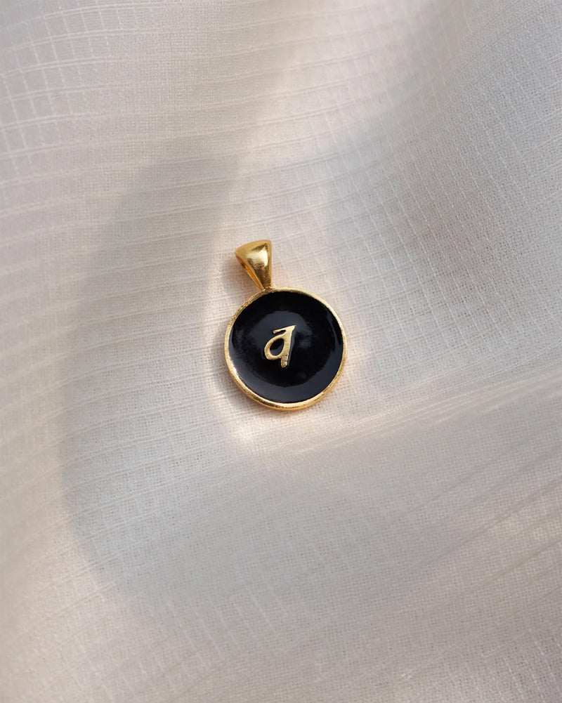 Alphabet V Charm- Black & Gold