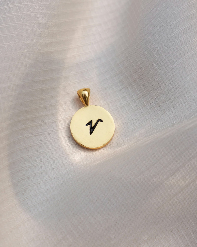 Alphabet V Charm- Black & Gold