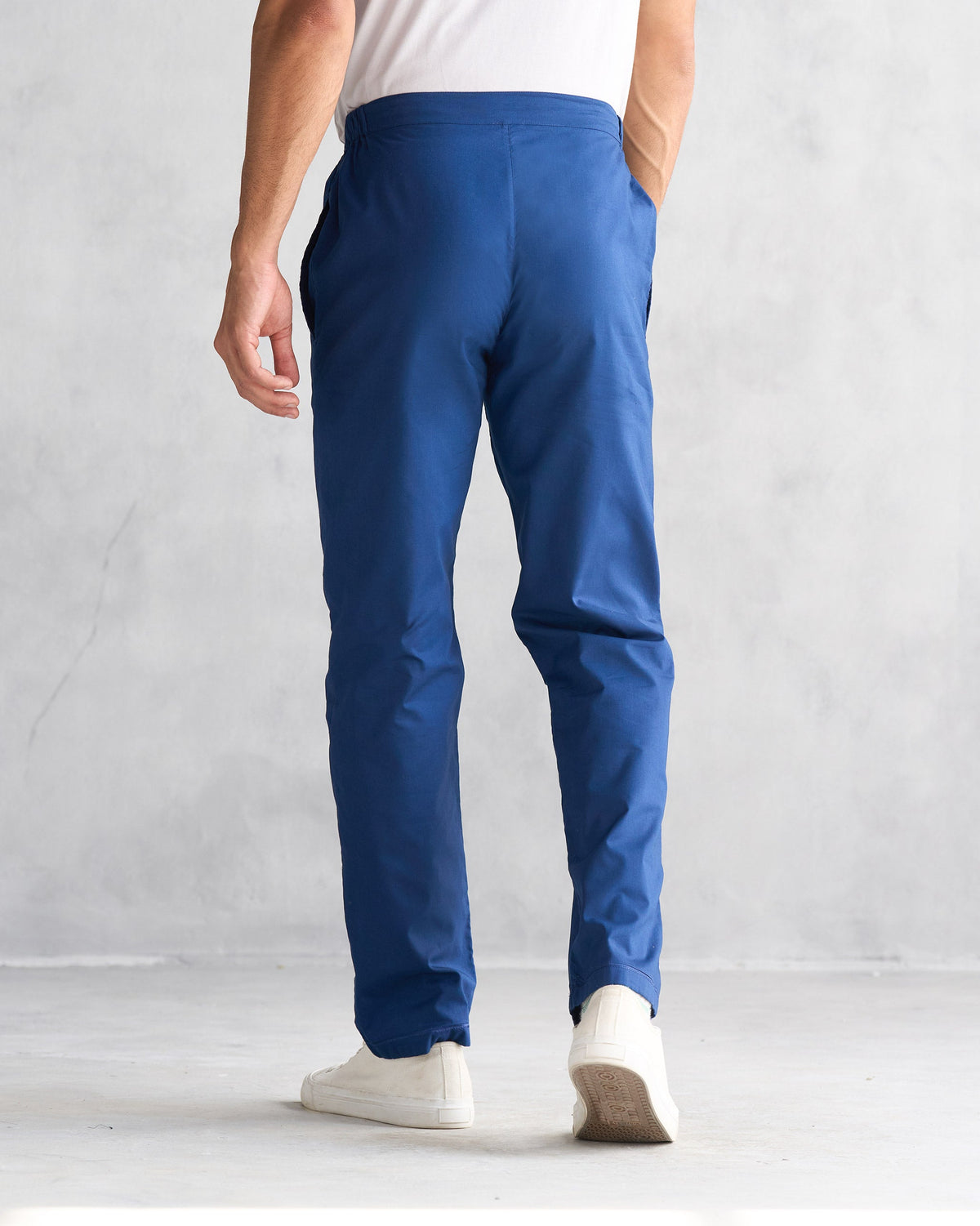 Back of blue Shillong Jammies worn by a person.