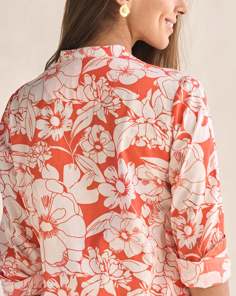 Basic Long Length Kurta - Ivory & Coral