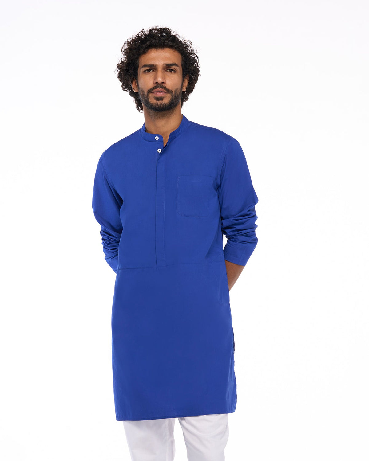 Person wearing the Chest Pocket Kurta with its button placket in view.