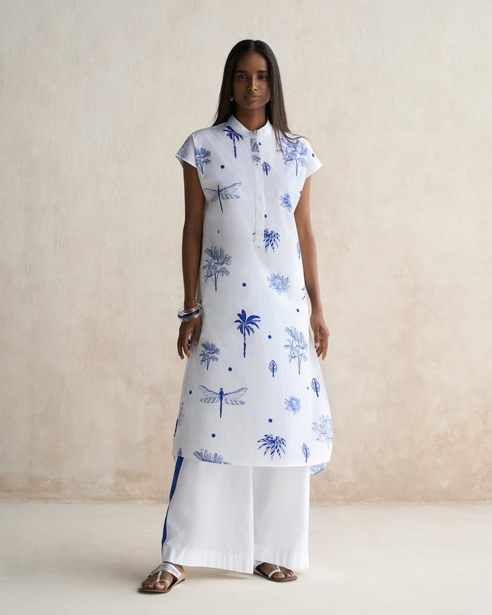 Short Sleeve Kurta - Blue & White