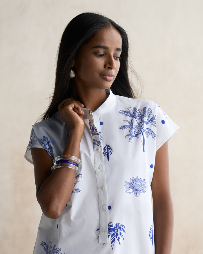 Short Sleeve Kurta - Blue & White