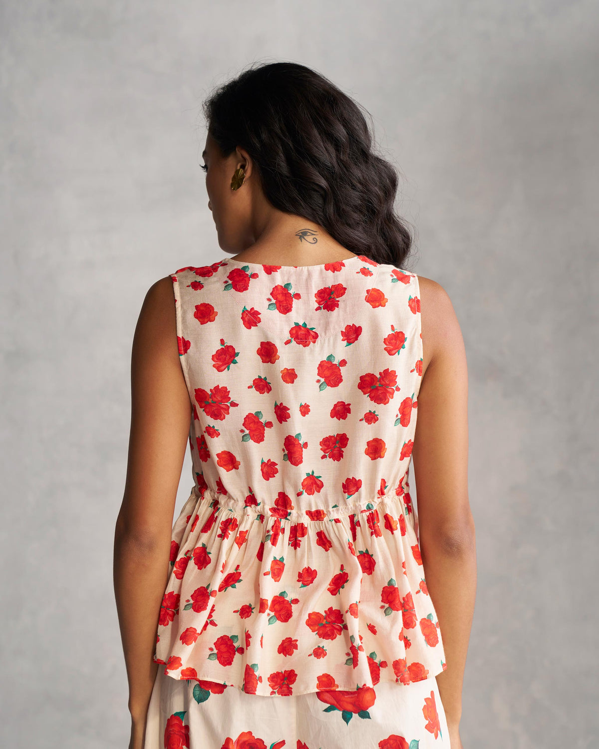 Floret Top - Ivory & Red